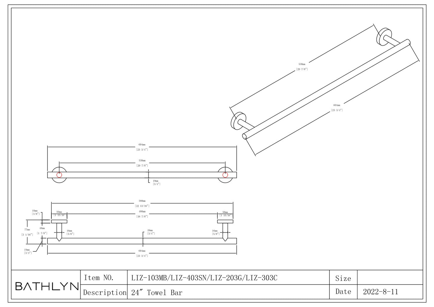 Elizabeth 24 in. Wall Mounted Towel Bar