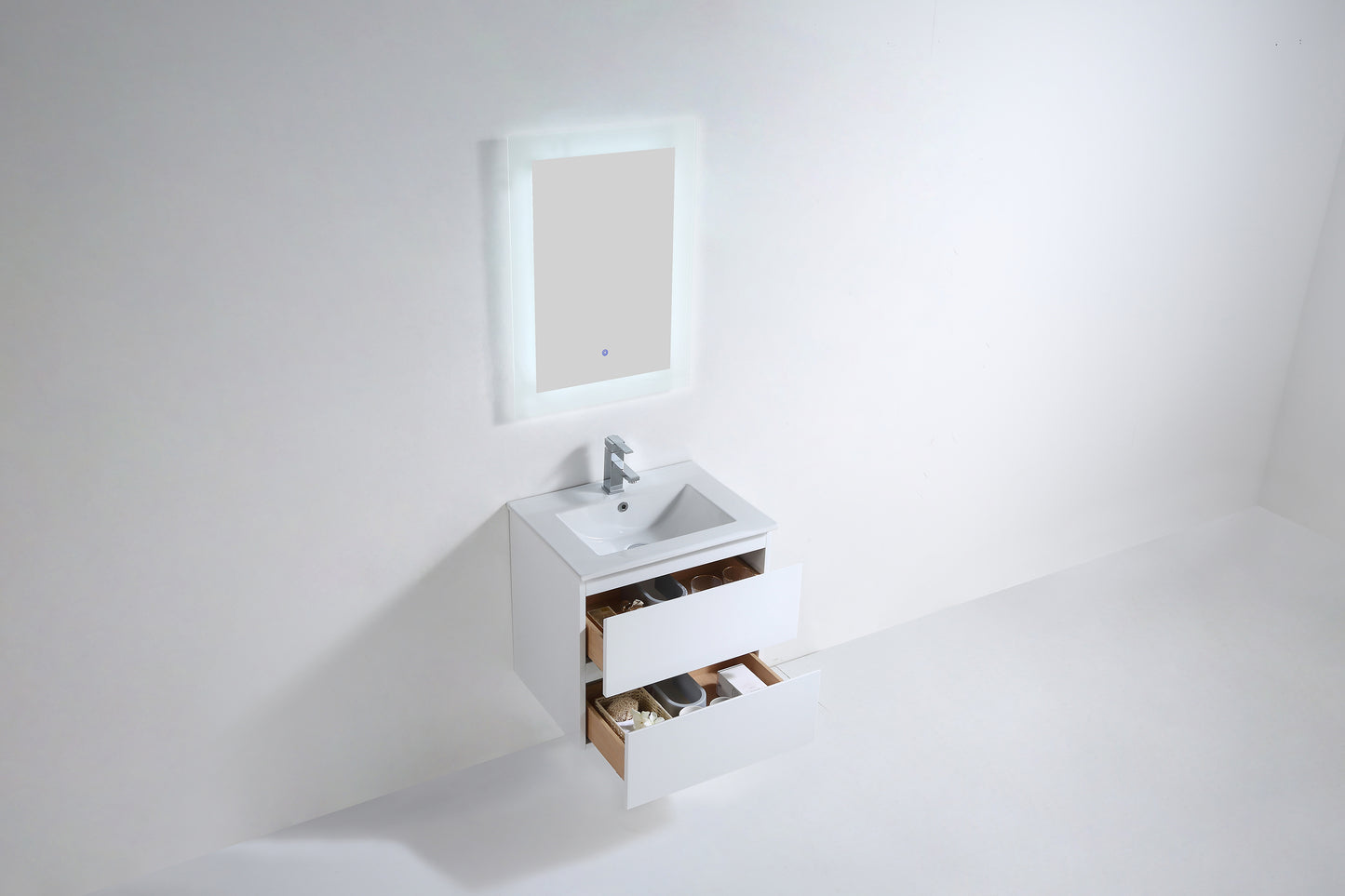 Millennium Modern Design Gloss White Bathroom Vanity Set with Cabinet and Counter Sink