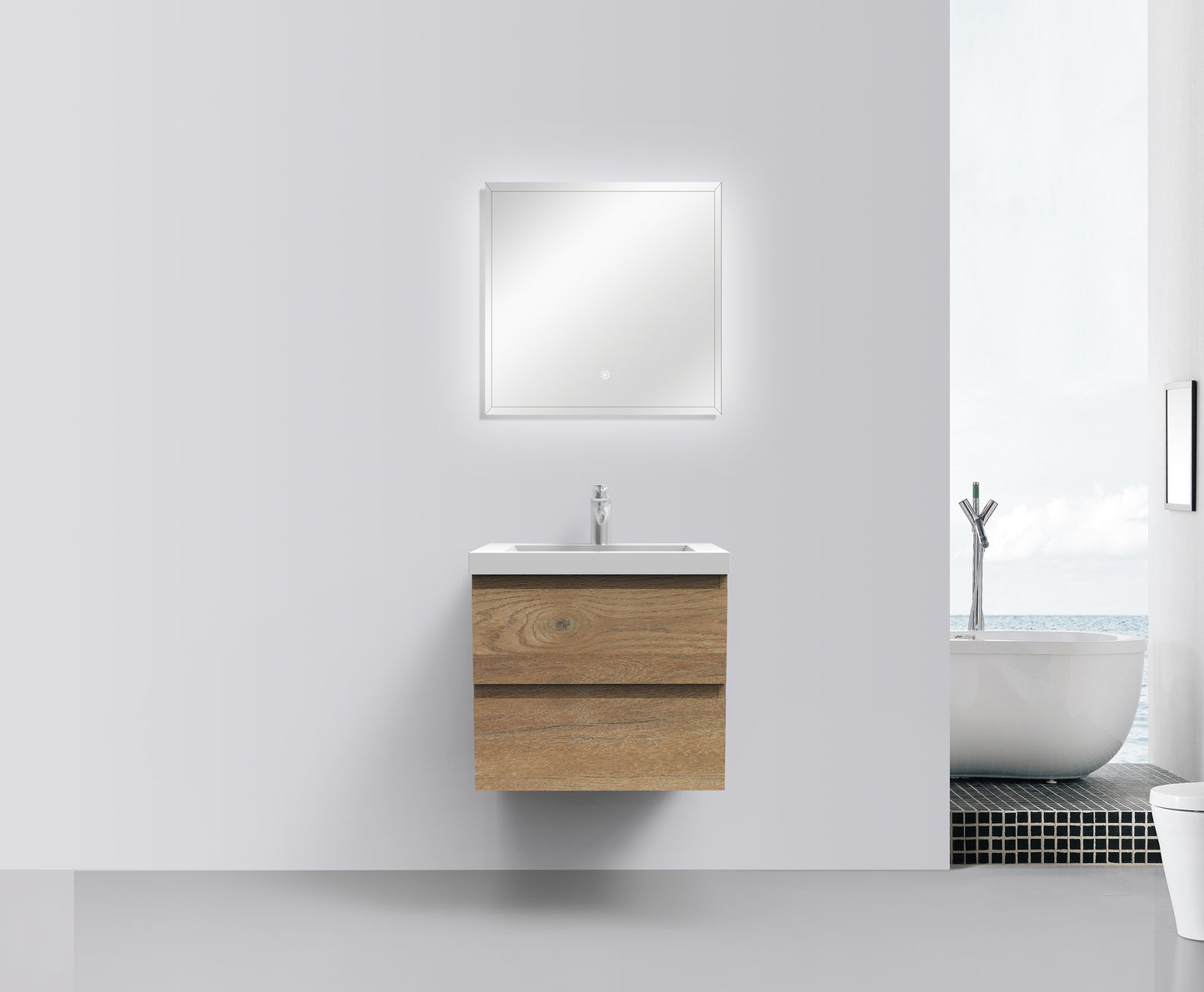 Newport Modern Design Oak Bathroom Furniture Set with Cabinet and Basin