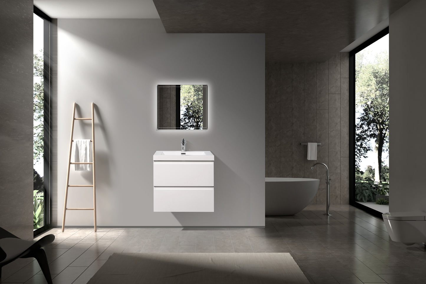 Newport Modern Design White Bathroom Furniture Set with Cabinet and Basin