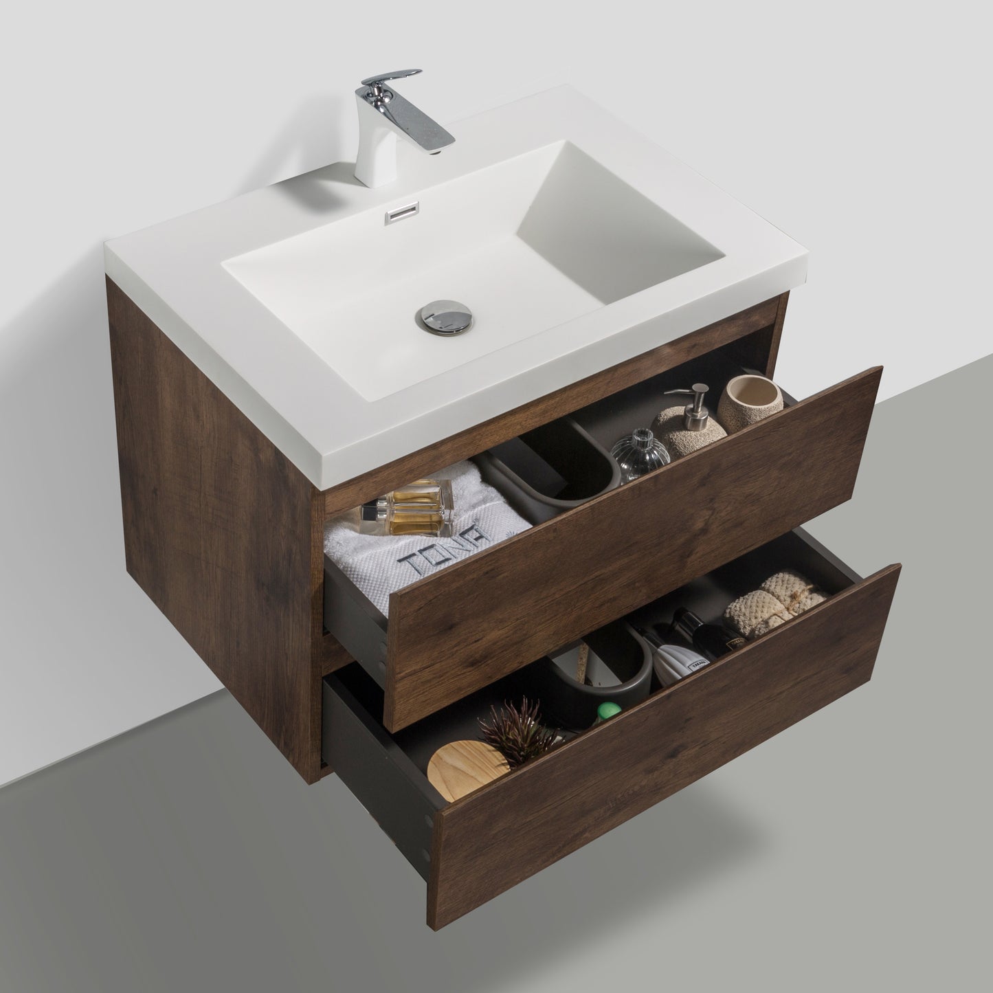Newport Modern Design Rose Wood Bathroom Furniture Set with Cabinet and Basin