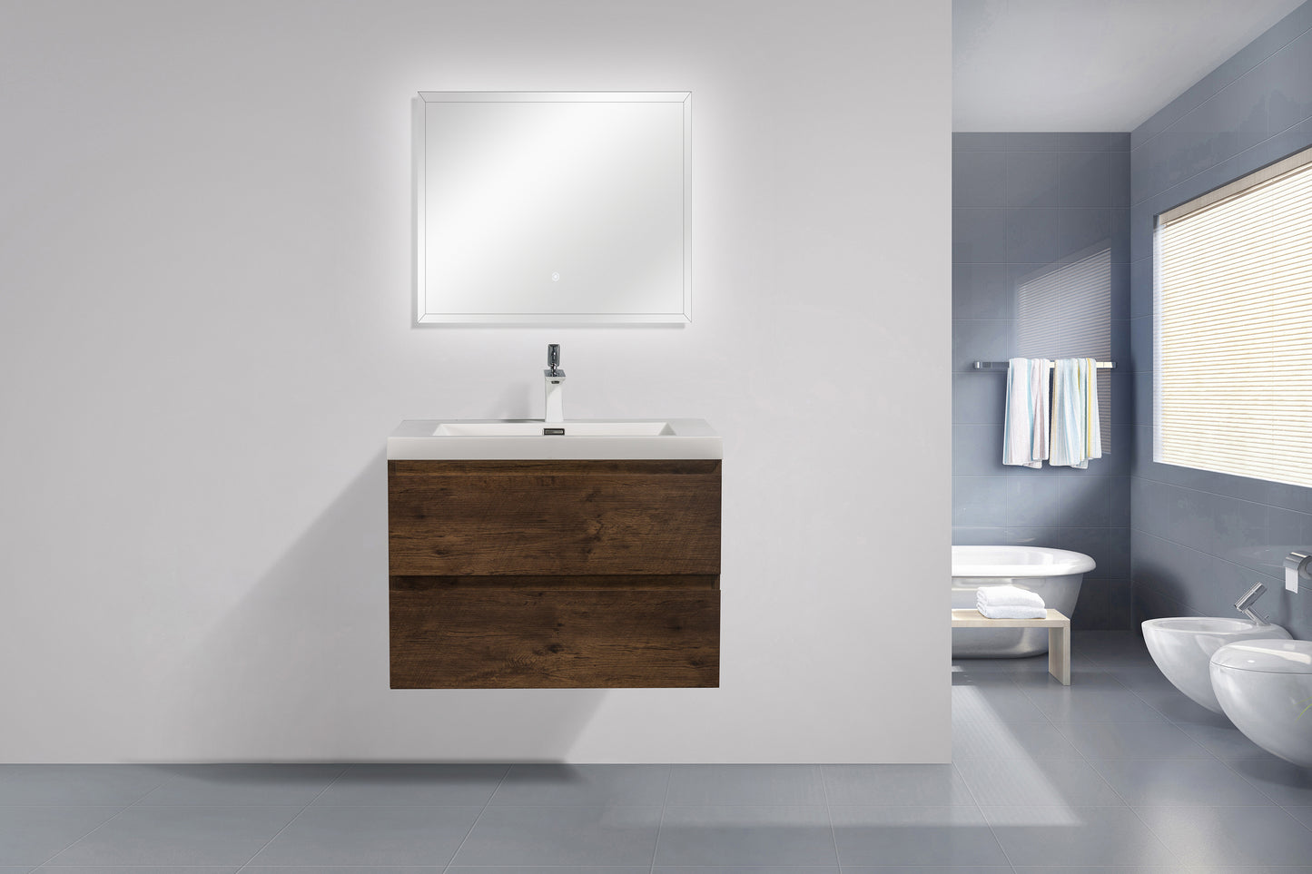 Newport Modern Design Rose Wood Bathroom Furniture Set with Cabinet and Basin