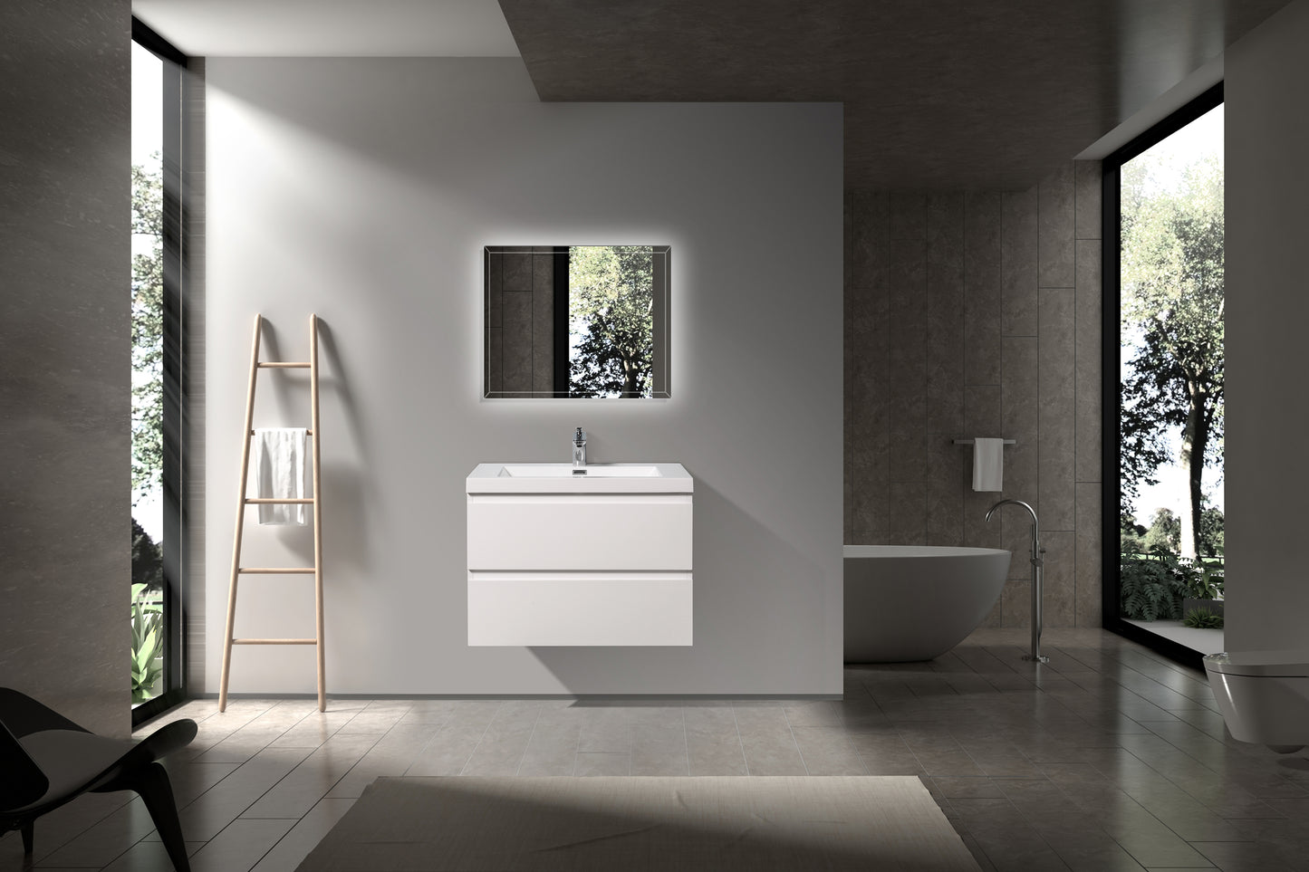 Newport Modern Design White Bathroom Furniture Set with Cabinet and Basin