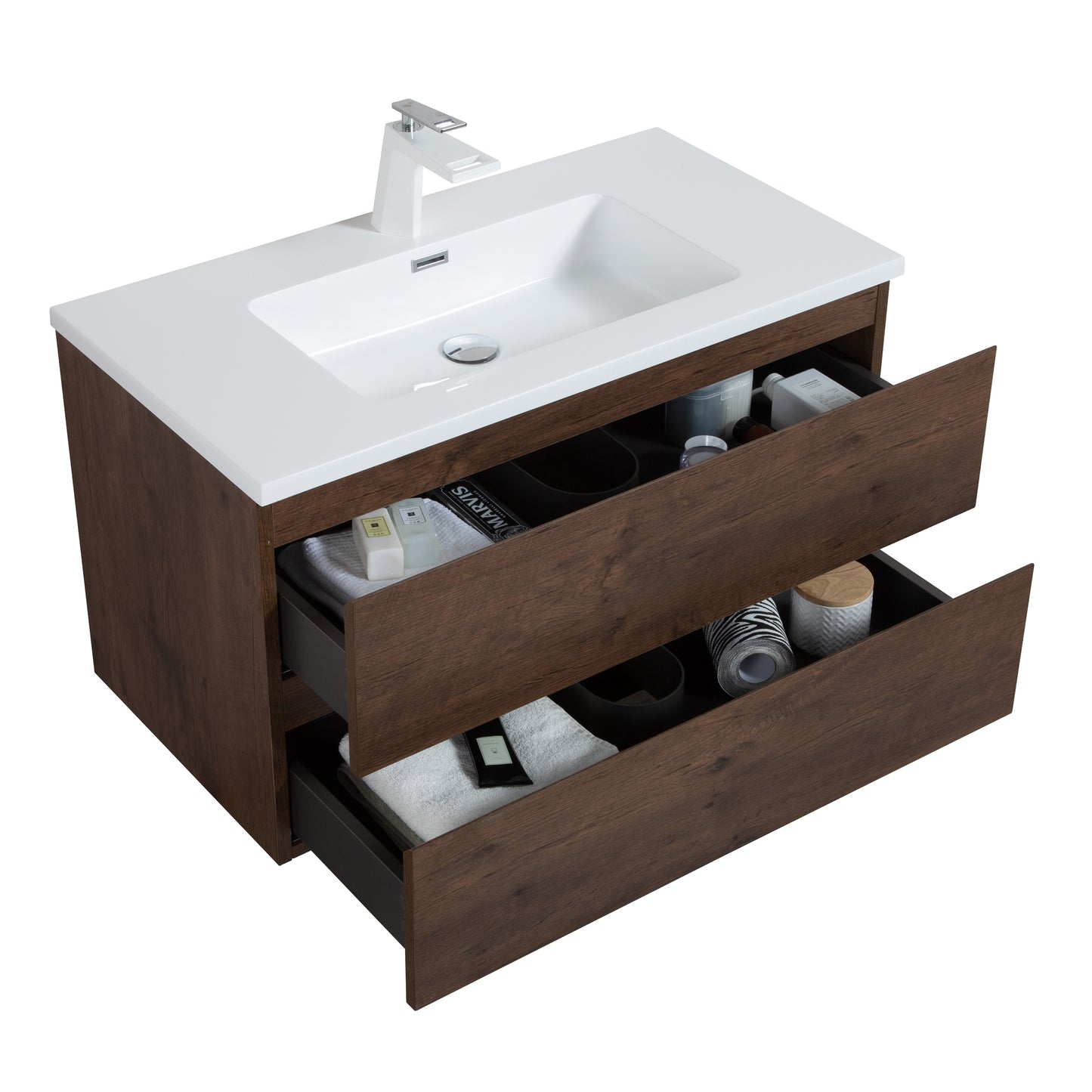 Newport Modern Design Rose Wood Bathroom Furniture Set with Cabinet and Basin