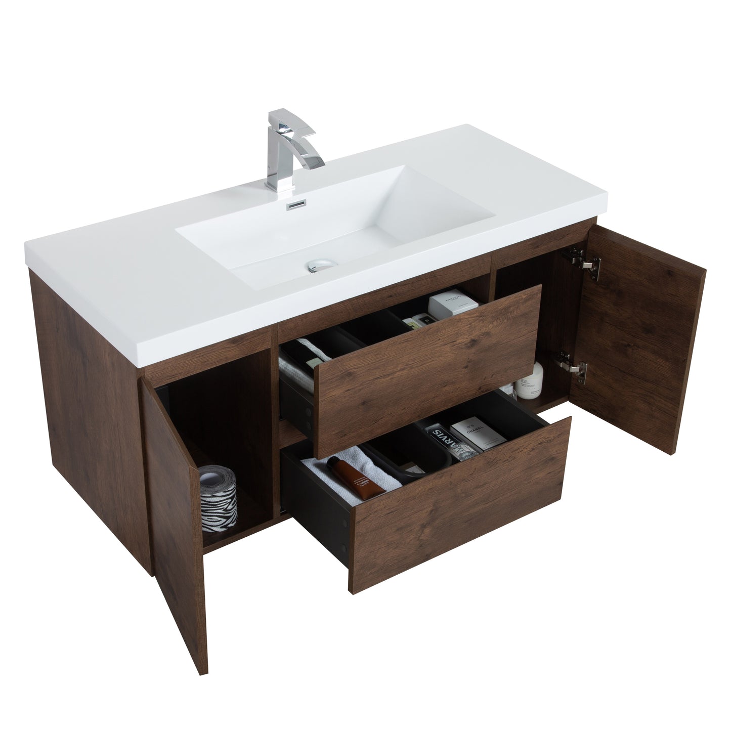 Newport Modern Design Rose Wood Bathroom Furniture Set with Cabinet and Basin
