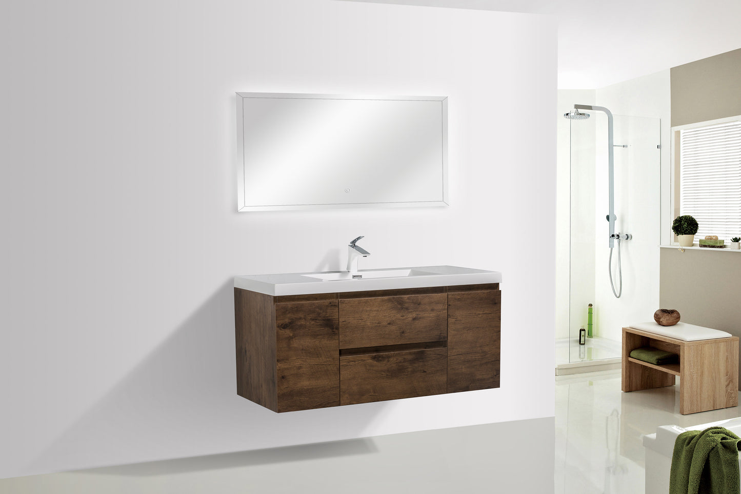 Newport Modern Design Rose Wood Bathroom Furniture Set with Cabinet and Basin