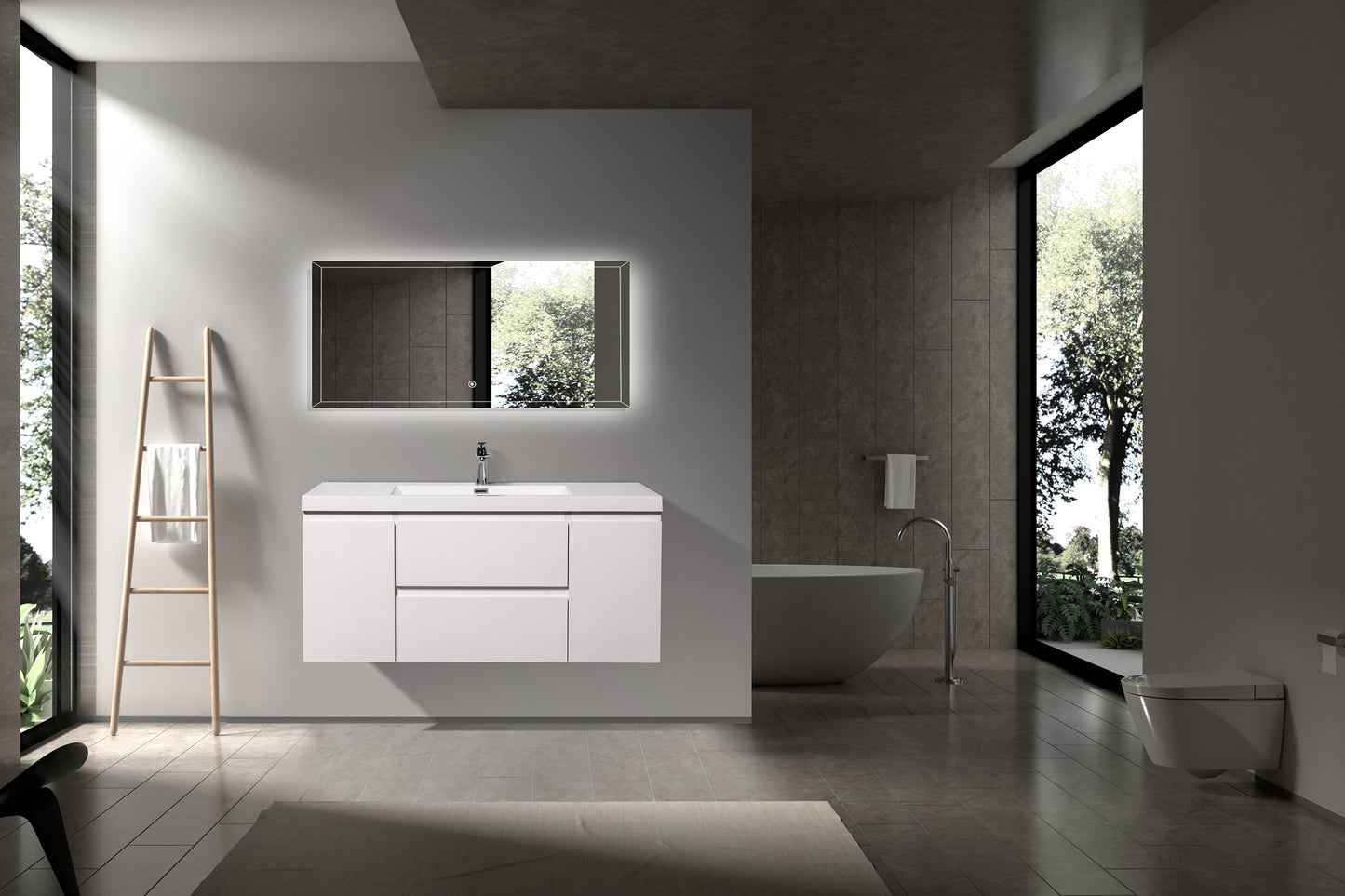 Newport Modern Design White Bathroom Furniture Set with Cabinet and Basin