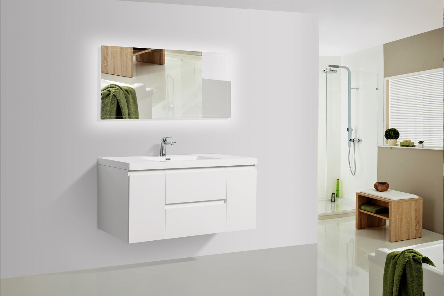 Newport Modern Design White Bathroom Furniture Set with Cabinet and Basin
