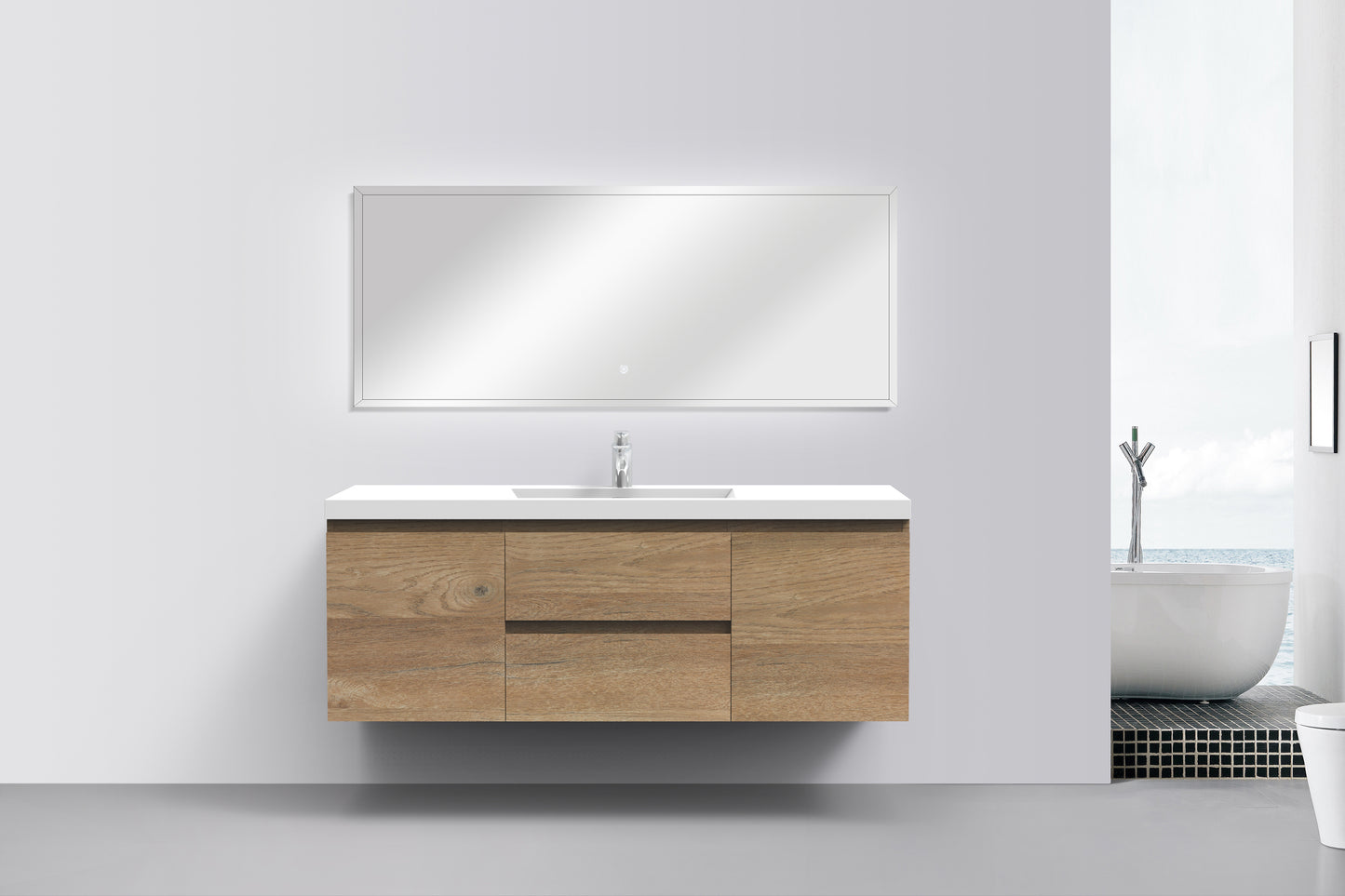 Newport Modern Design Oak Bathroom Furniture Set with Cabinet and Basin