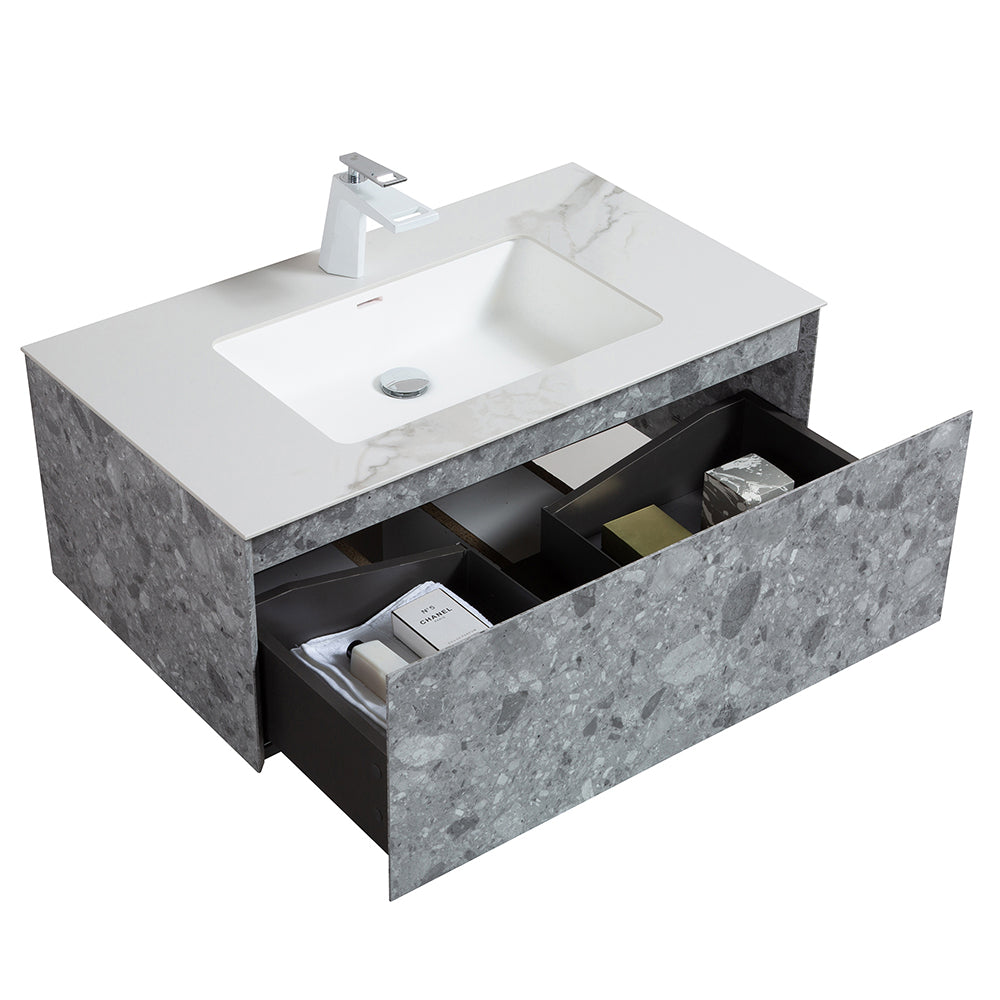 Terazzo Grey Bathroom Vanity with Imitation Stone Design