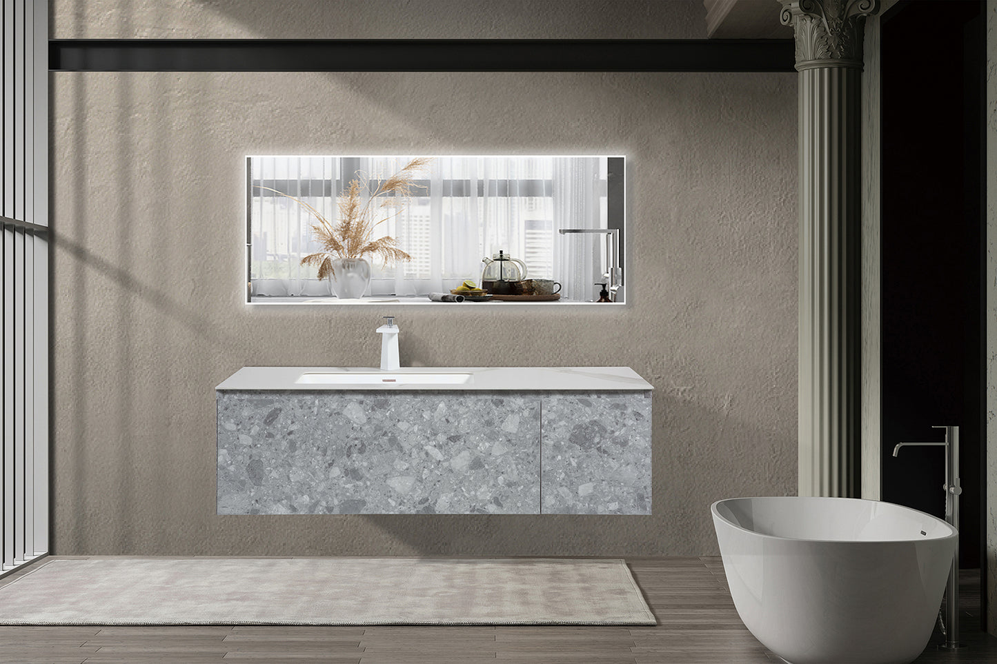 Terazzo Grey Bathroom Vanity with Imitation Stone Design