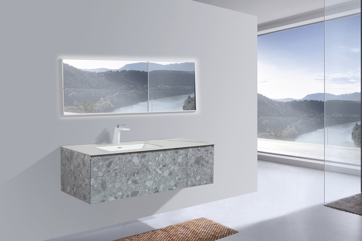 Terazzo Grey Bathroom Vanity with Imitation Stone Design