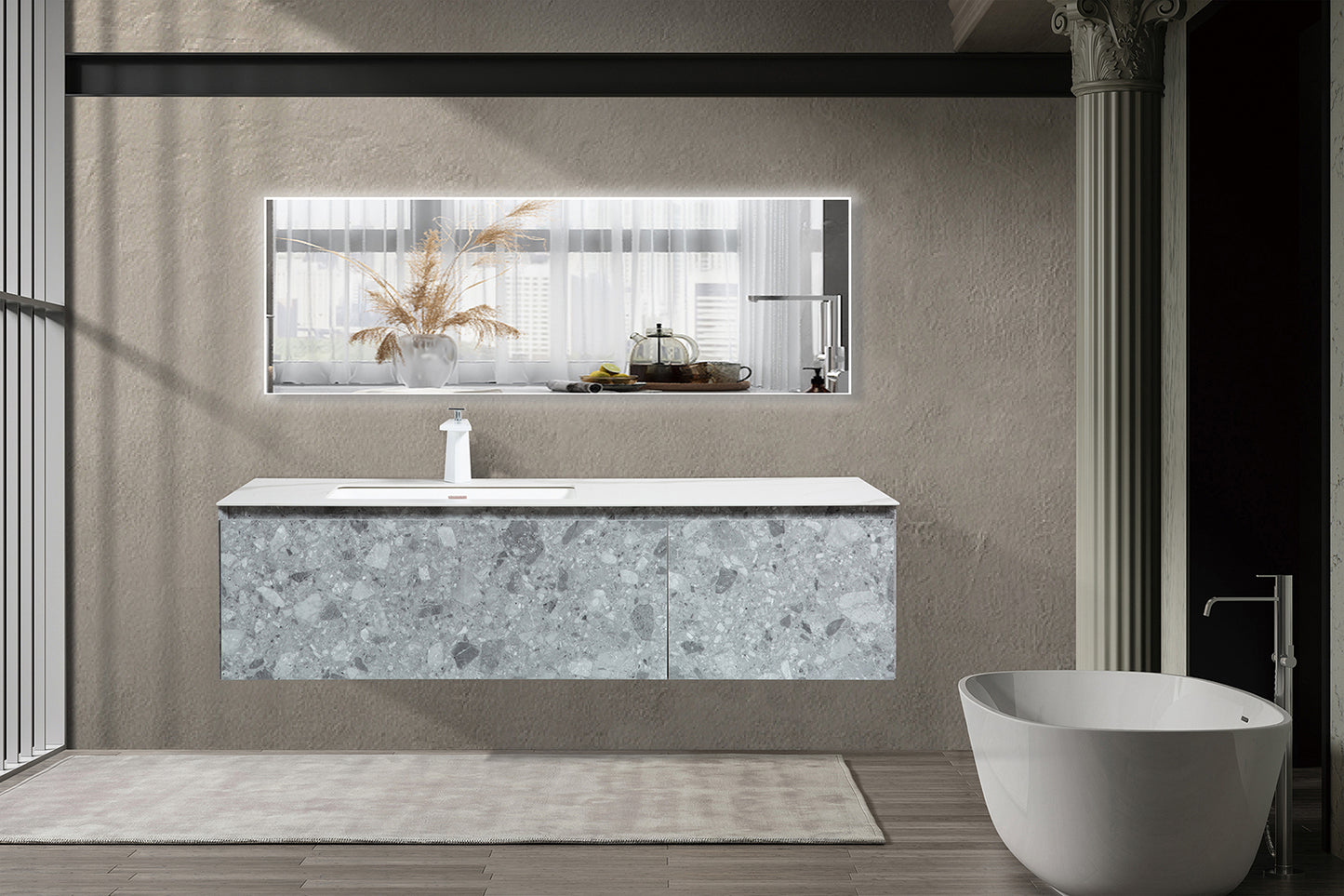 Terazzo Grey Bathroom Vanity with Imitation Stone Design