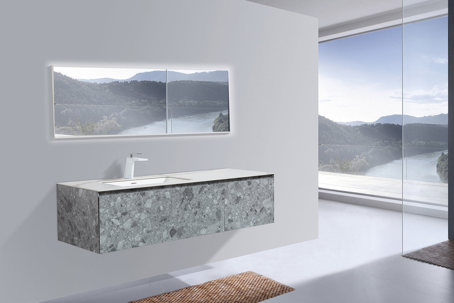 Terazzo Grey Bathroom Vanity with Imitation Stone Design