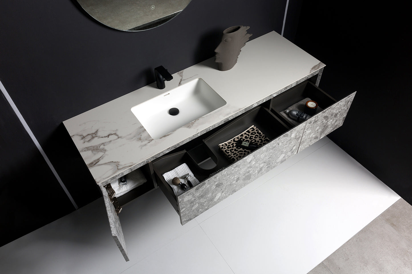 Terazzo Grey Bathroom Vanity with Imitation Stone Design