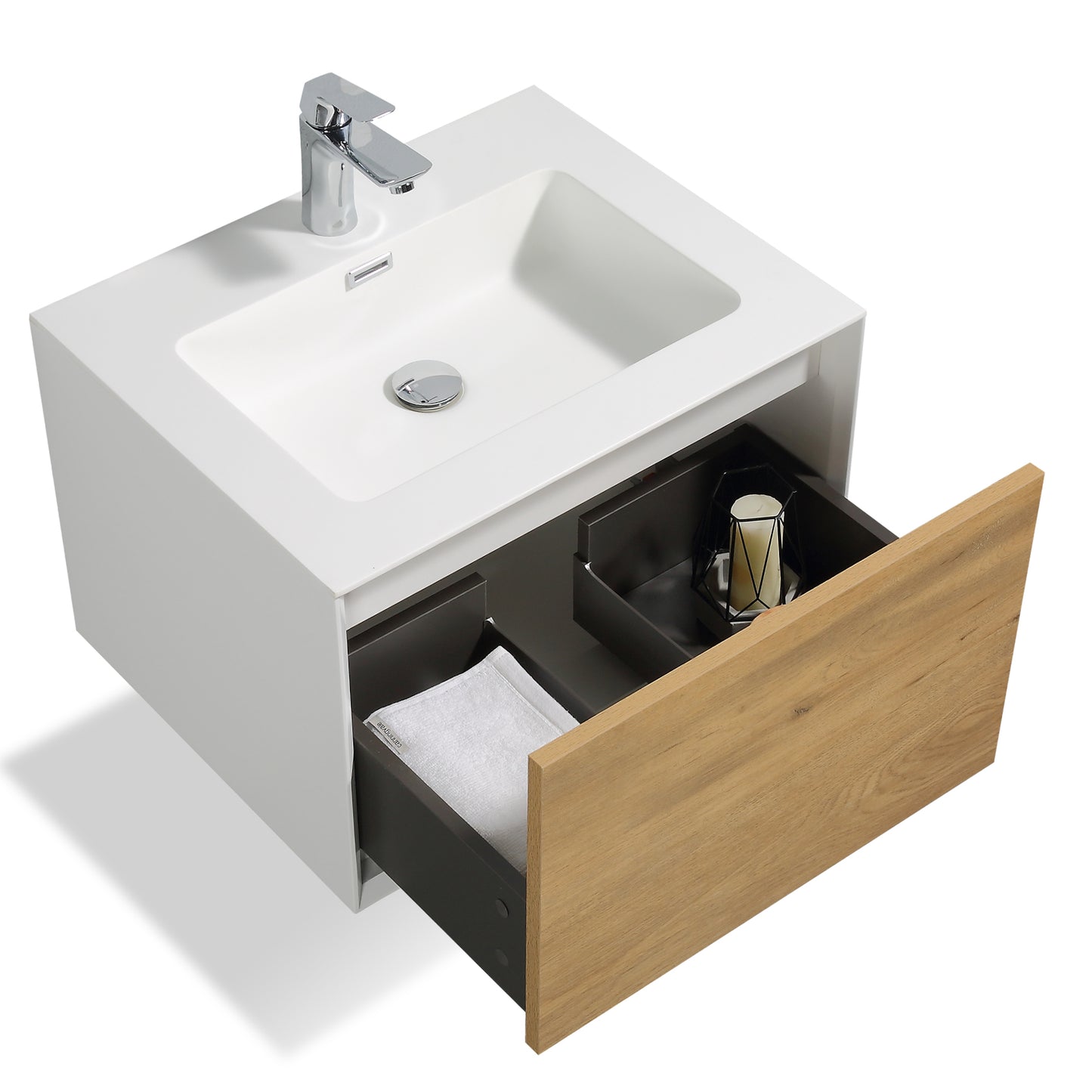 Weston Bathroom Vanity in Oak with White Cultured Marble Top