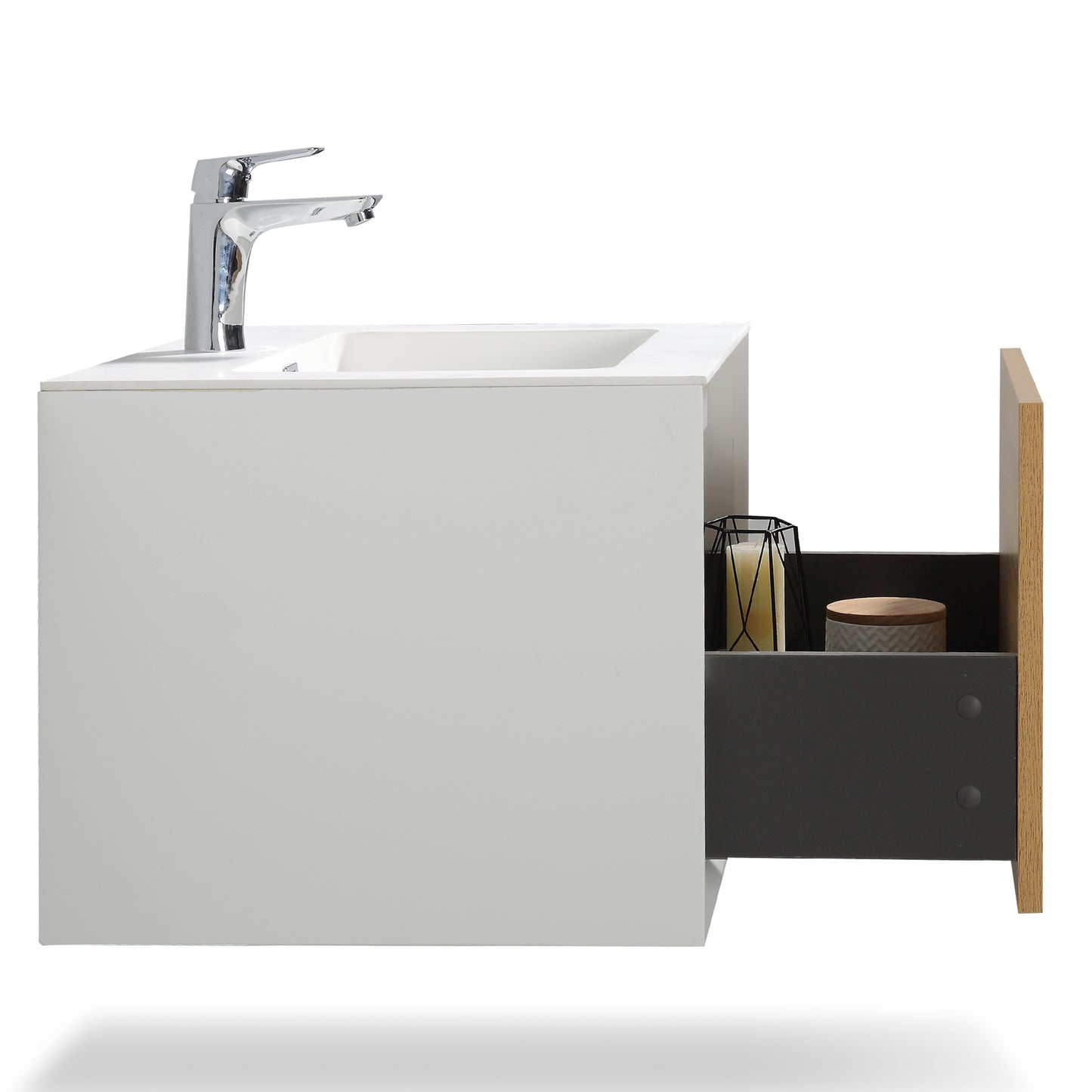 Weston Bathroom Vanity in Oak with White Cultured Marble Top