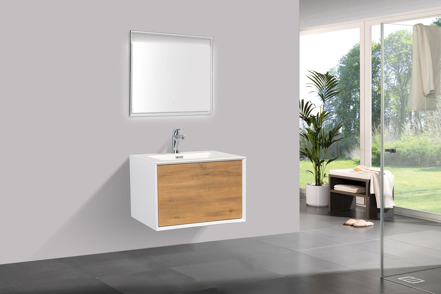 Weston Bathroom Vanity in Oak with White Cultured Marble Top