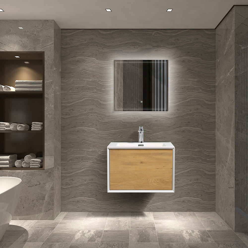 Weston Bathroom Vanity in Oak with White Cultured Marble Top