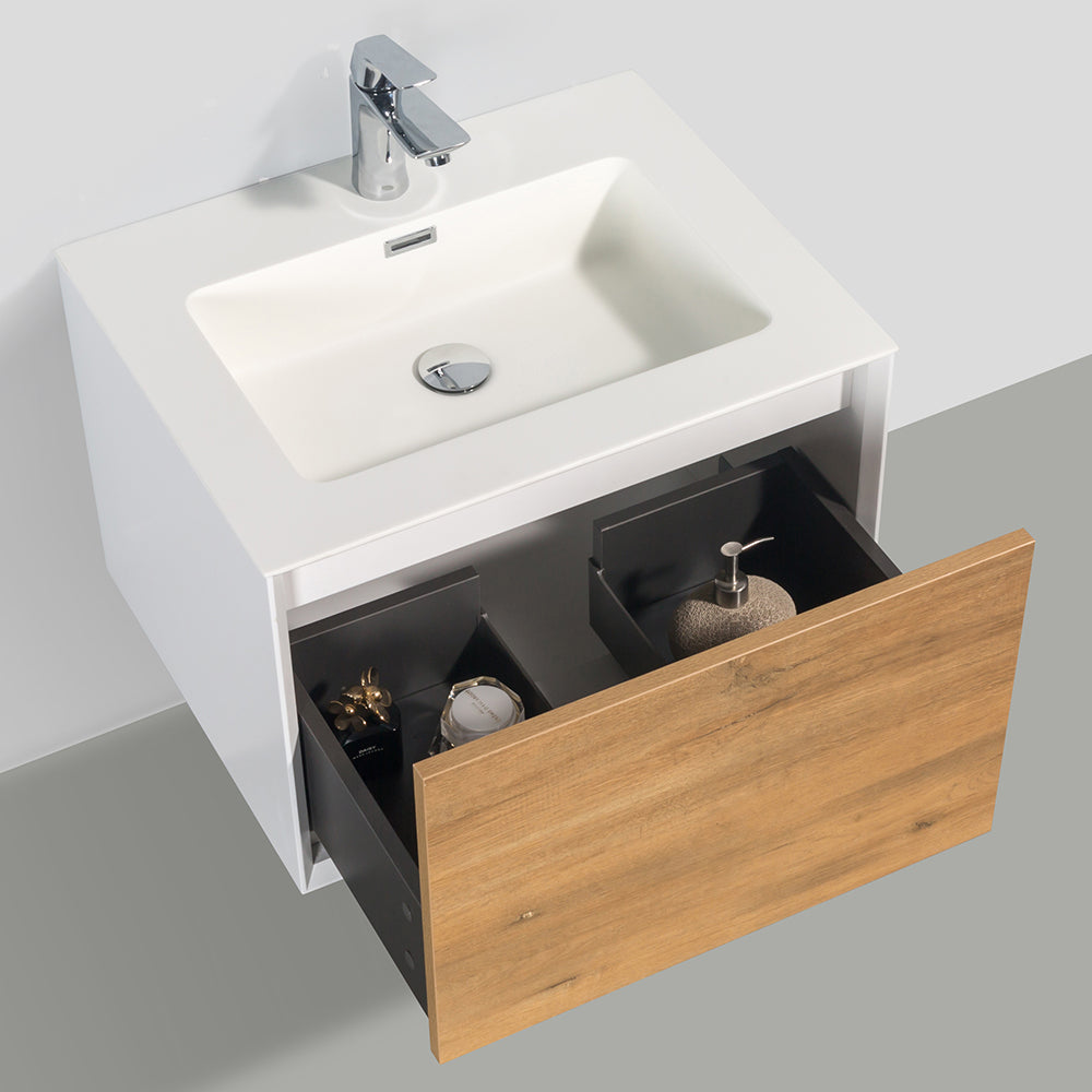 Weston Bathroom Vanity in Oak with White Cultured Marble Top