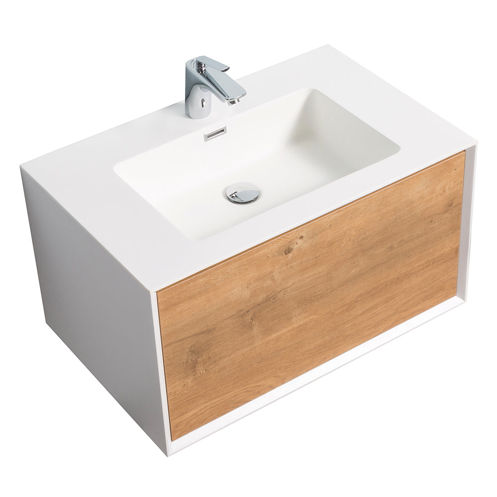 Weston Bathroom Vanity in Oak with White Cultured Marble Top