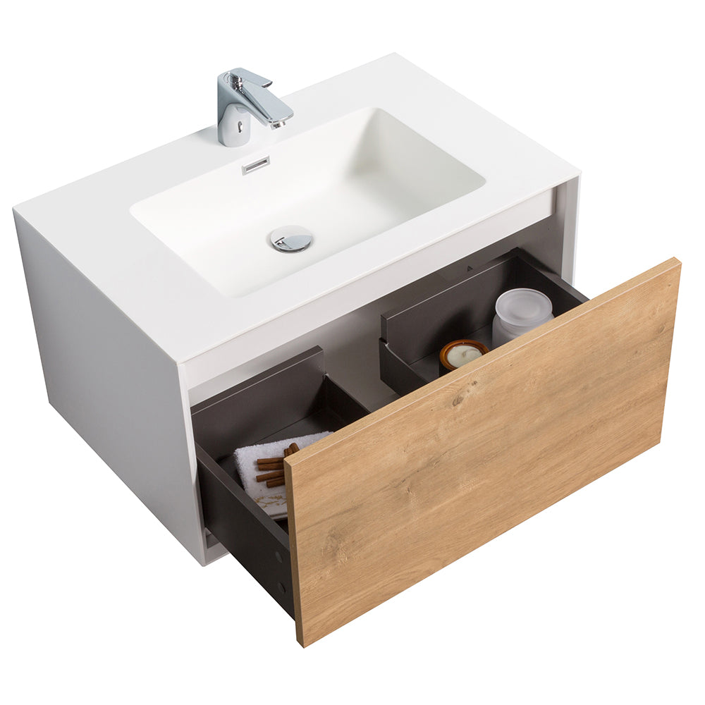 Weston Bathroom Vanity in Oak with White Cultured Marble Top