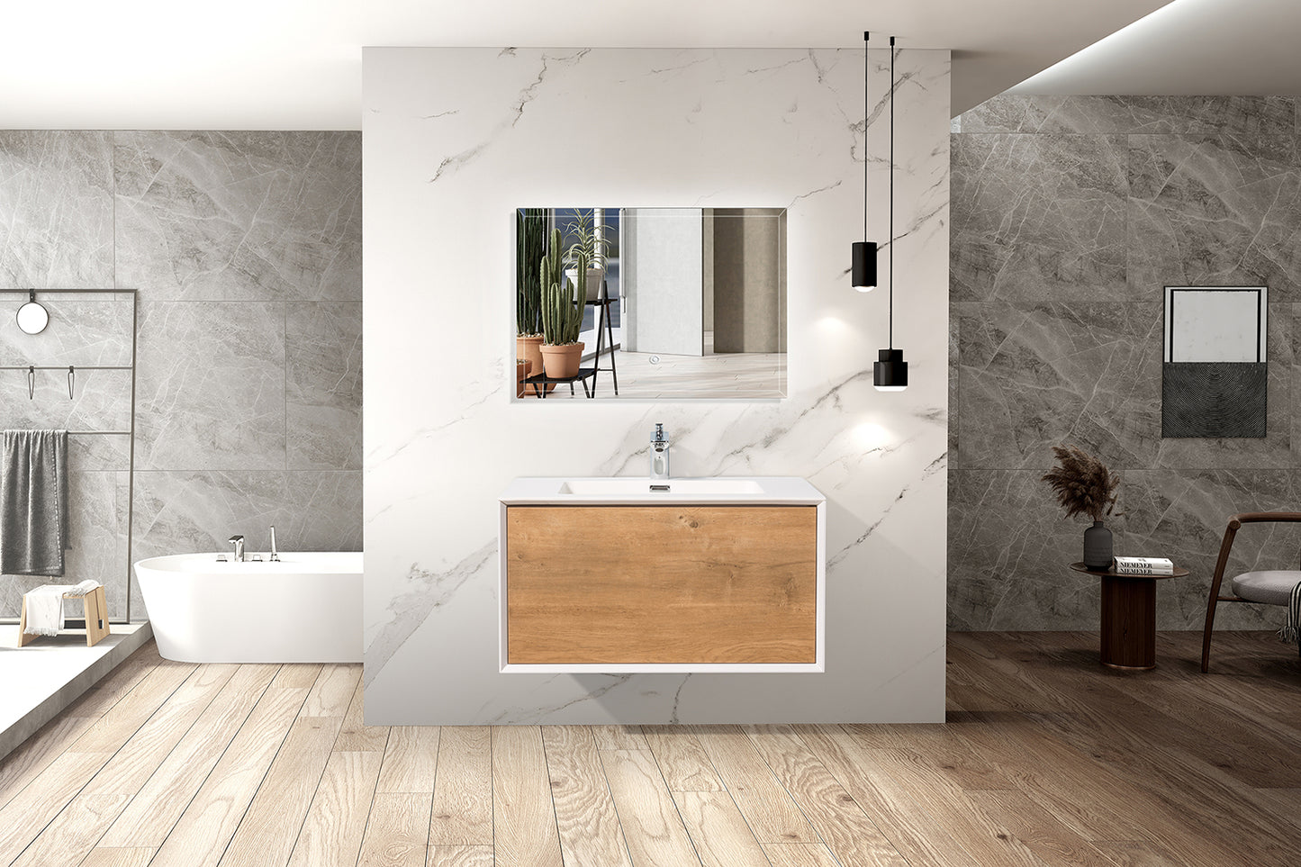 Weston Bathroom Vanity in Oak with White Cultured Marble Top
