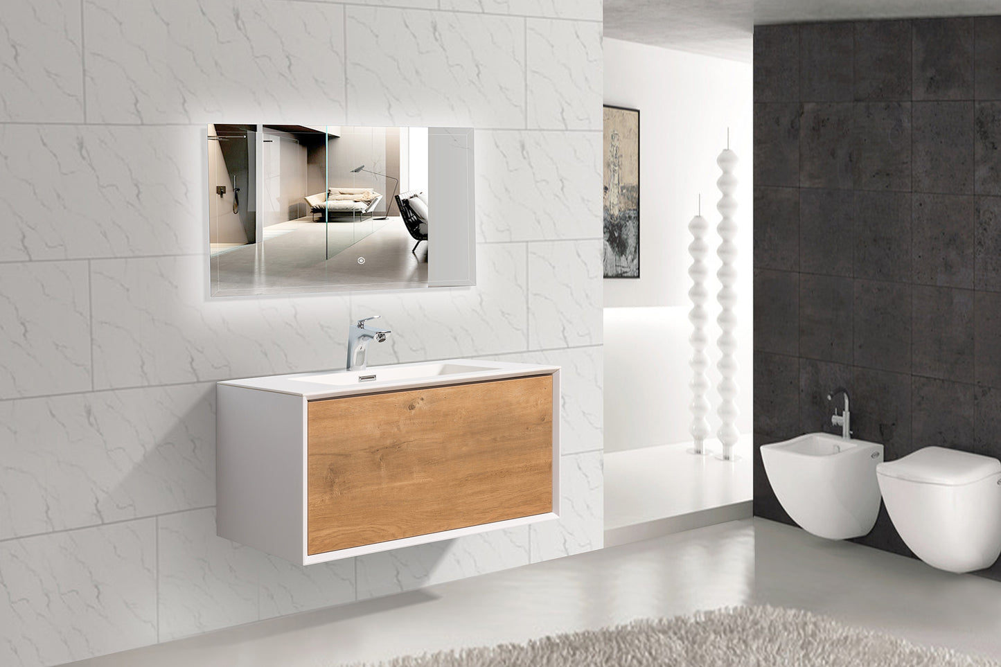 Weston Bathroom Vanity in Oak with White Cultured Marble Top