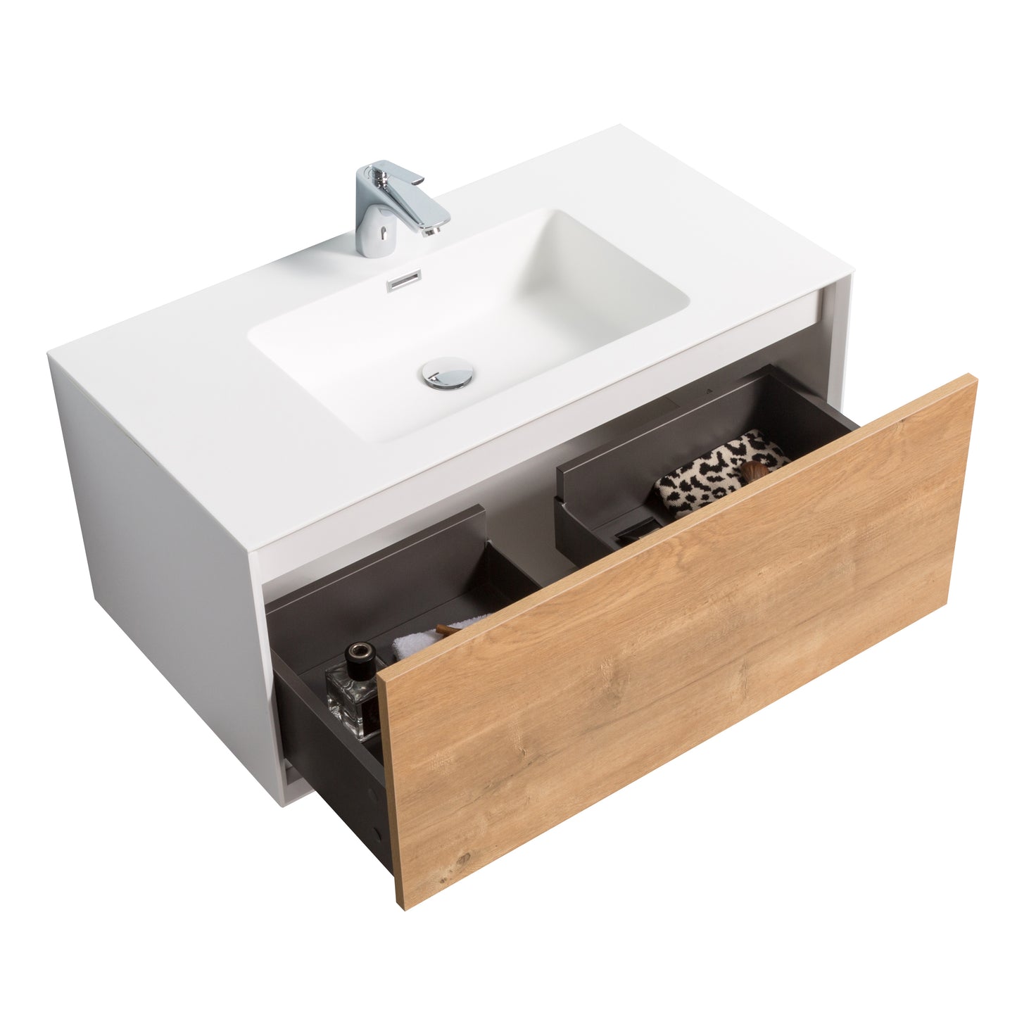 Weston Bathroom Vanity in Oak with White Cultured Marble Top