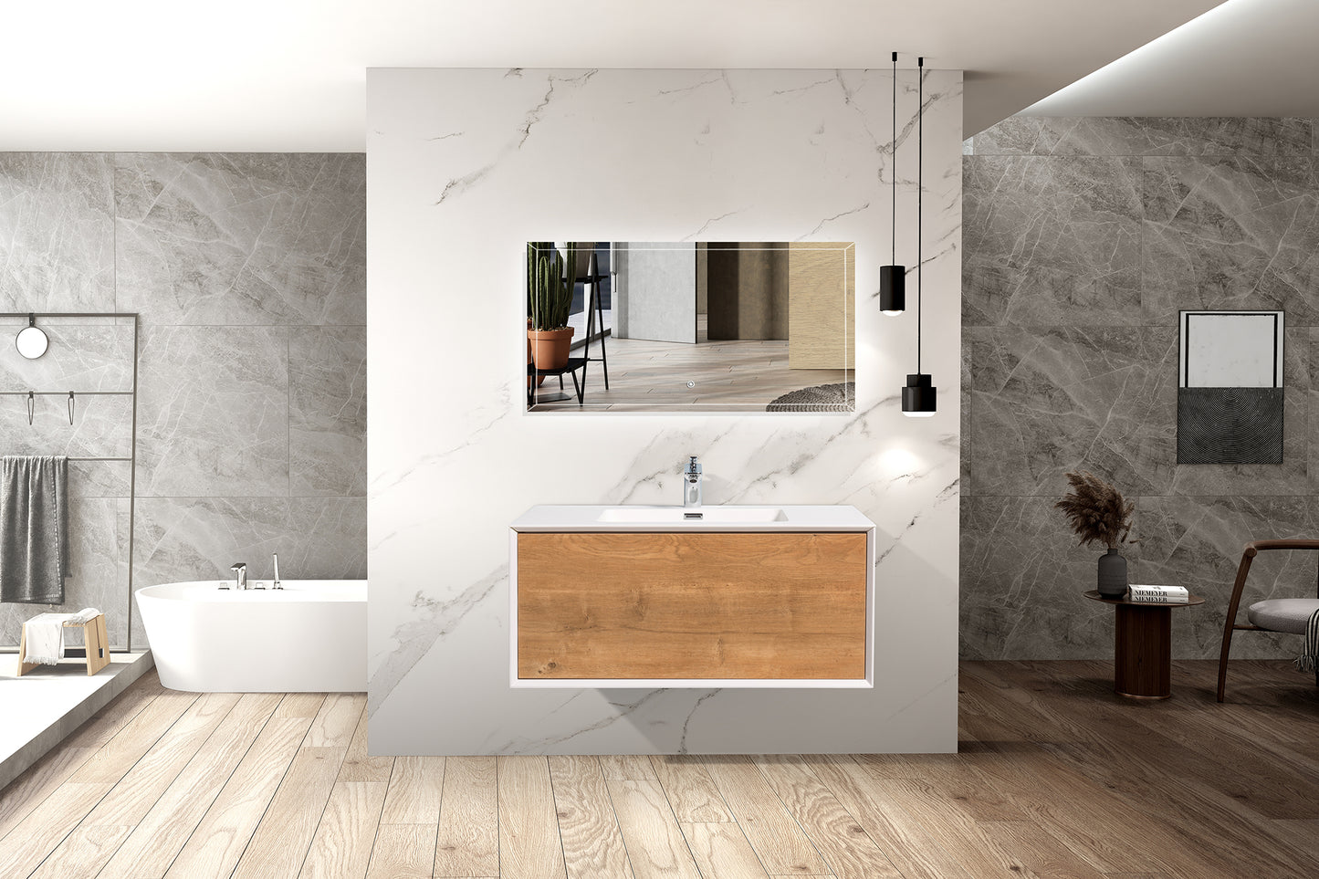 Weston Bathroom Vanity in Oak with White Cultured Marble Top