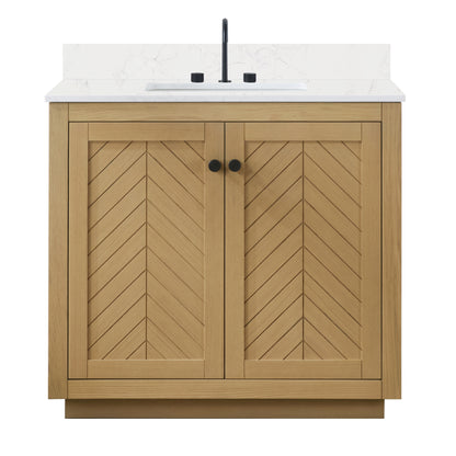 Charlotte Freestanding Bathroom Vanity in Nature Oak with Engineered Stone Countertop