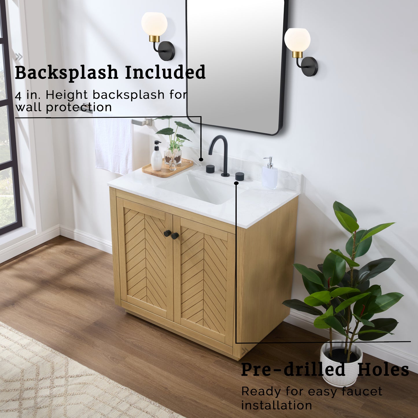 Charlotte Freestanding Bathroom Vanity in Nature Oak with Engineered Stone Countertop