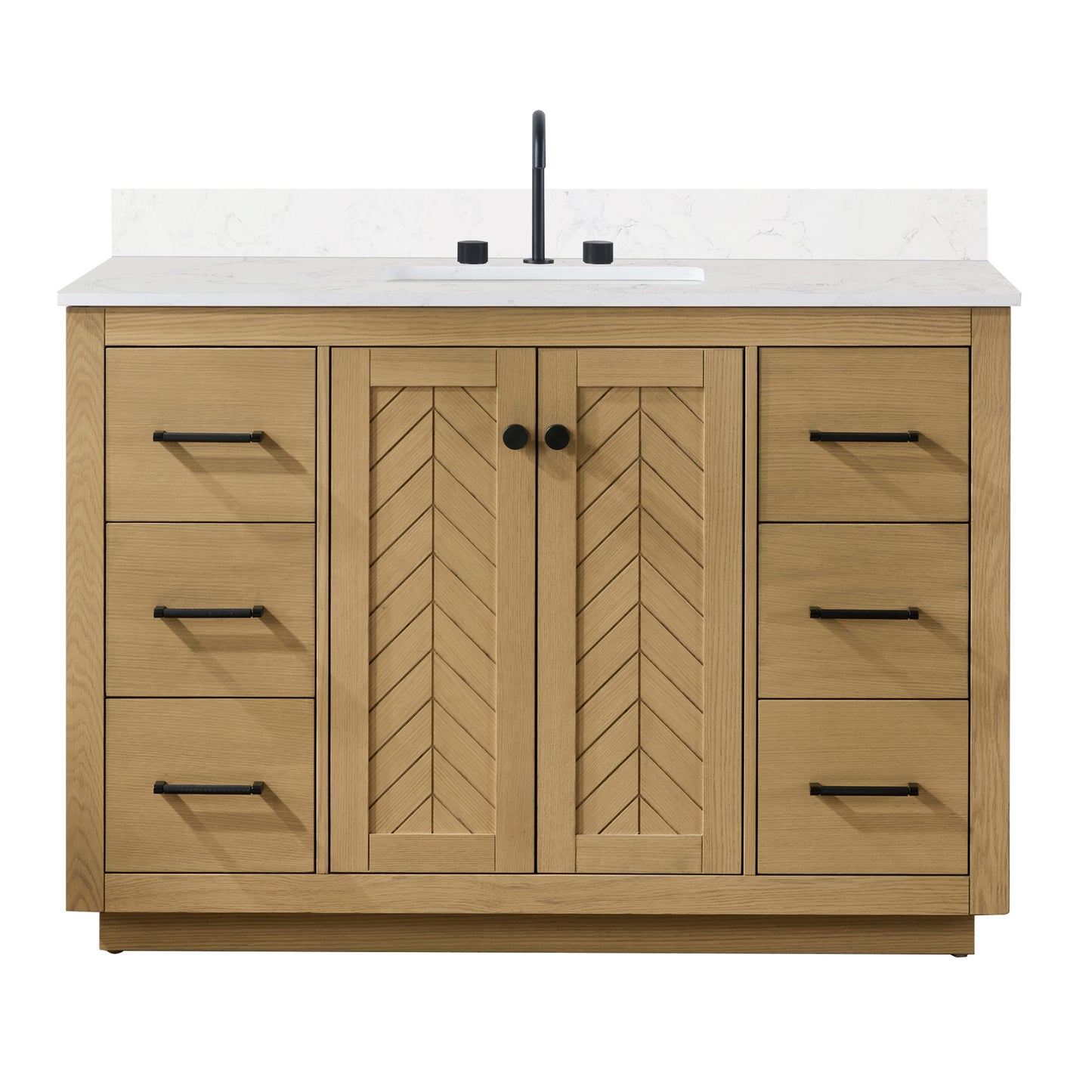 Charlotte Freestanding Bathroom Vanity in Nature Oak with Engineered Stone Countertop