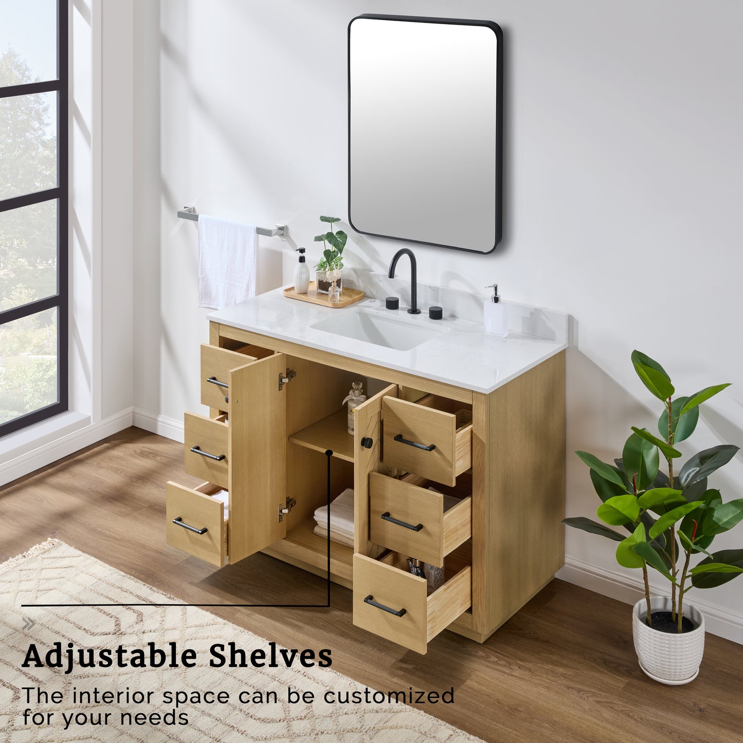 Charlotte Freestanding Bathroom Vanity in Nature Oak with Engineered Stone Countertop