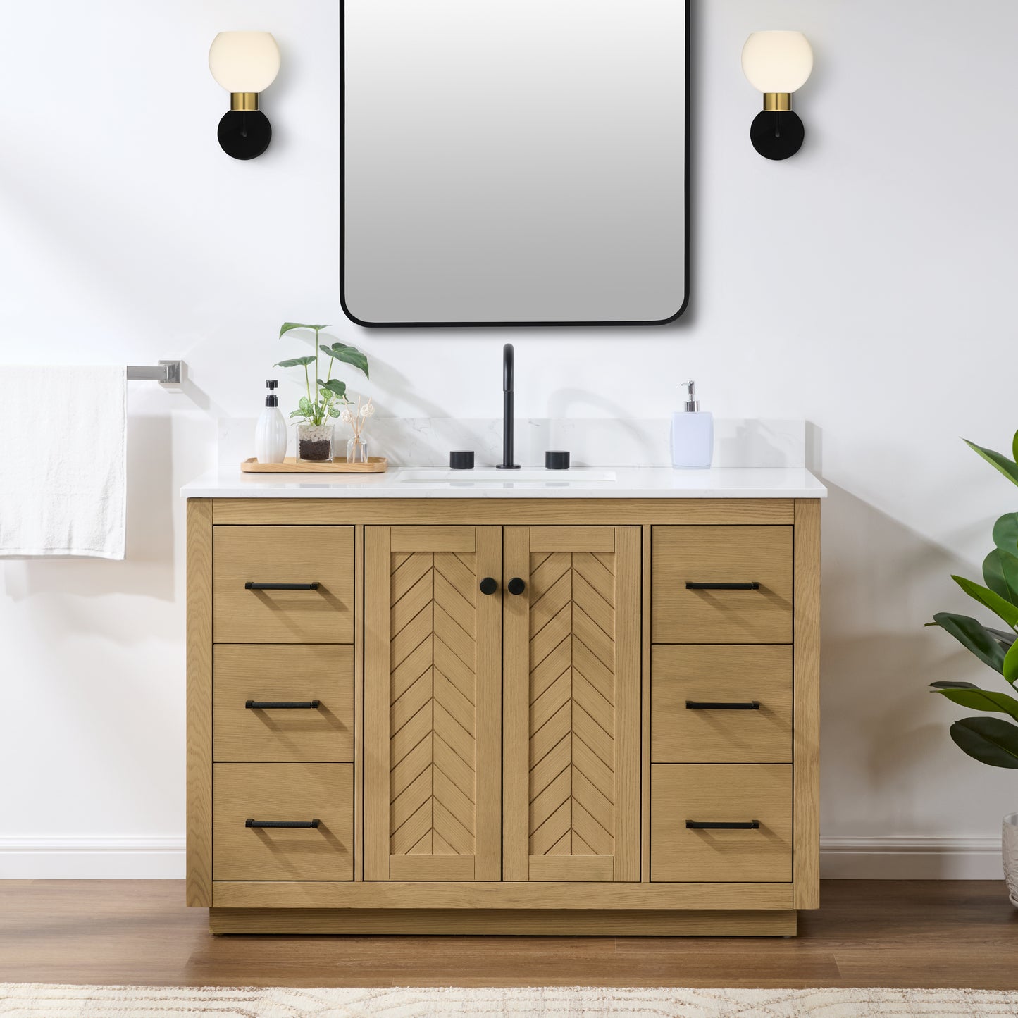 Charlotte Freestanding Bathroom Vanity in Nature Oak with Engineered Stone Countertop