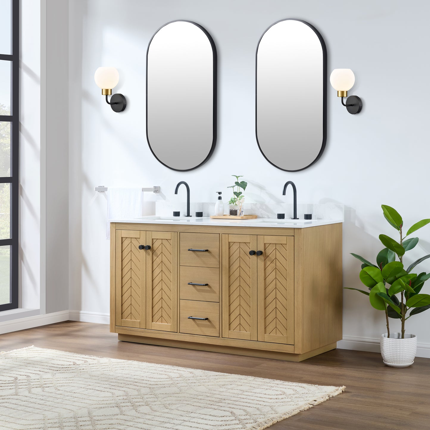 Charlotte Freestanding Bathroom Vanity in Nature Oak with Engineered Stone Countertop