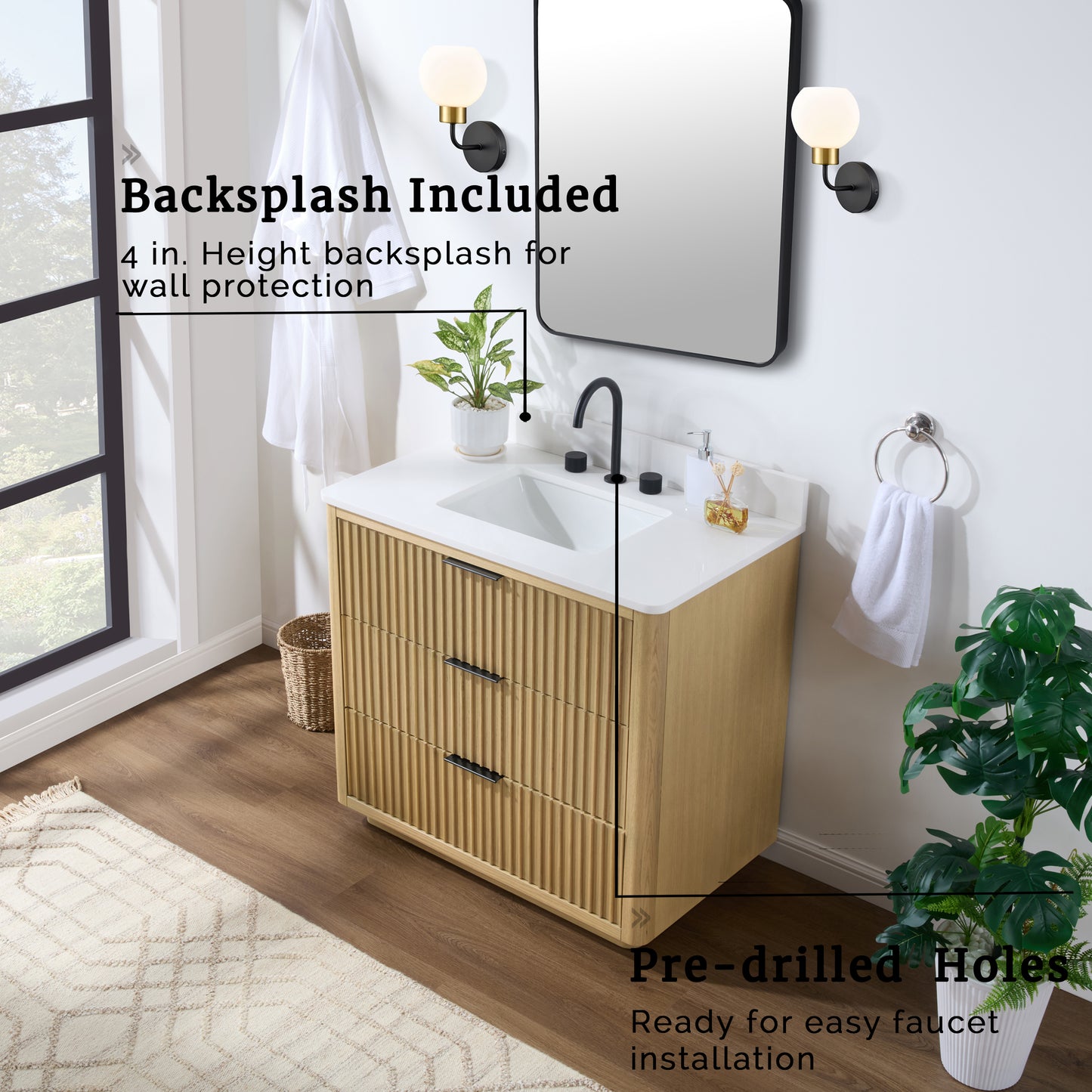 Evelyn Freestanding Bathroom Vanity in Nature Oak with Quartz Countertop