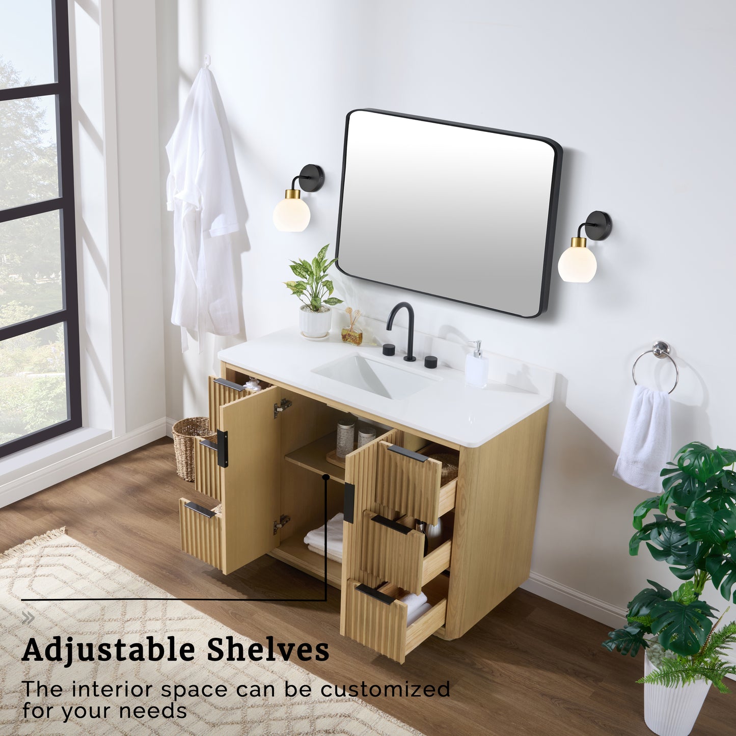 Evelyn Freestanding Bathroom Vanity in Nature Oak with Quartz Countertop