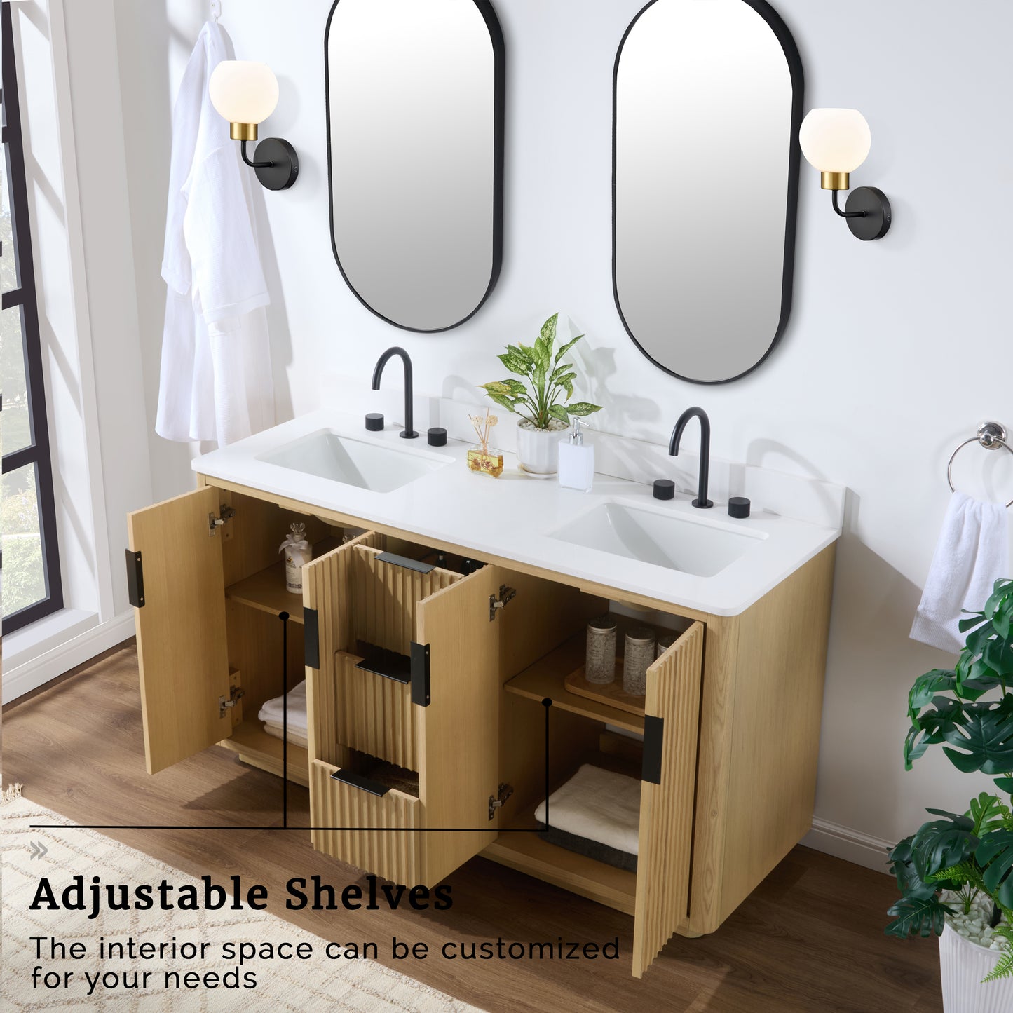 Evelyn Freestanding Bathroom Vanity in Nature Oak with Quartz Countertop