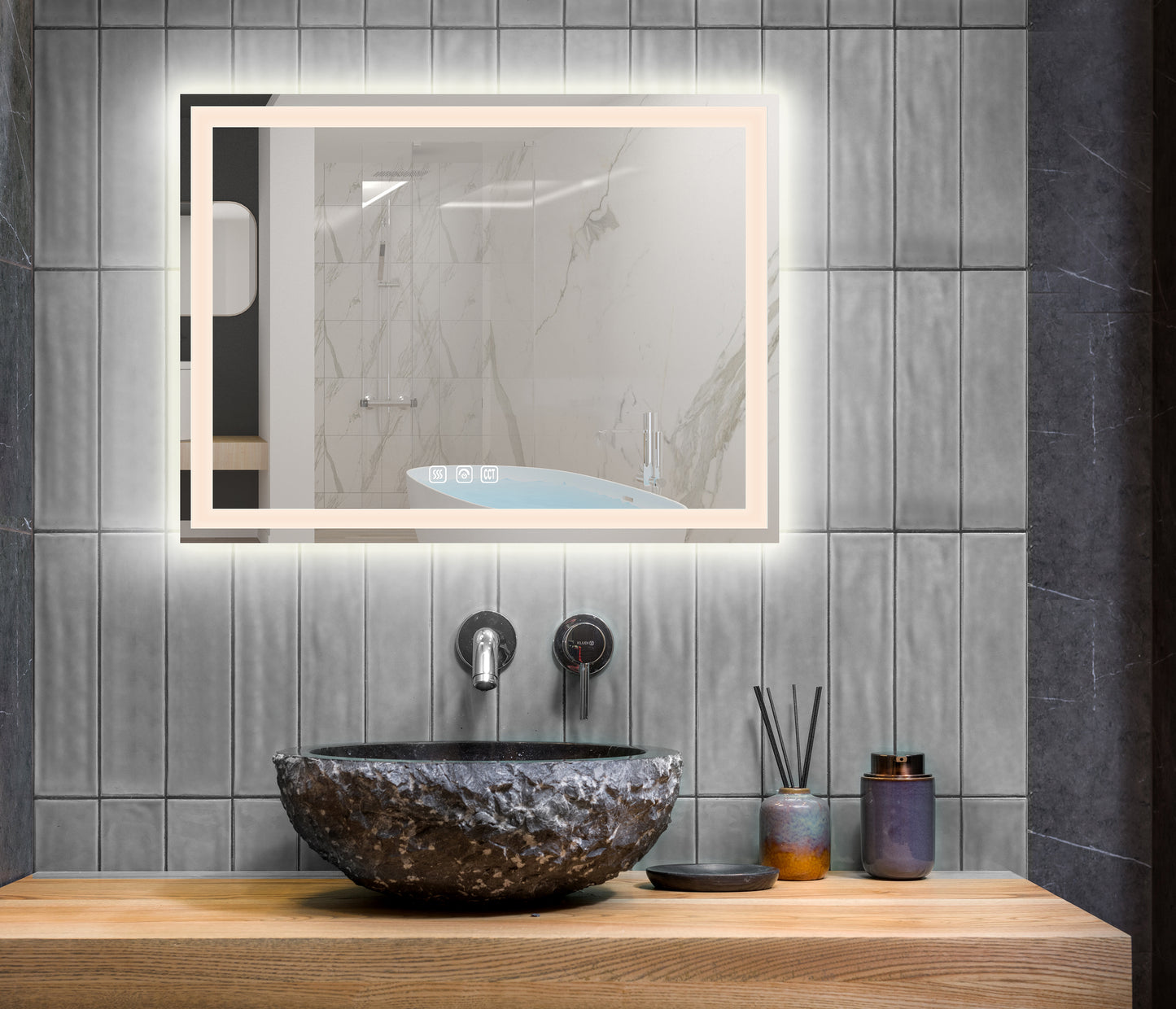 Hampton Rectangular Frameless Anti-Fog Wall Bathroom LED Vanity Mirror