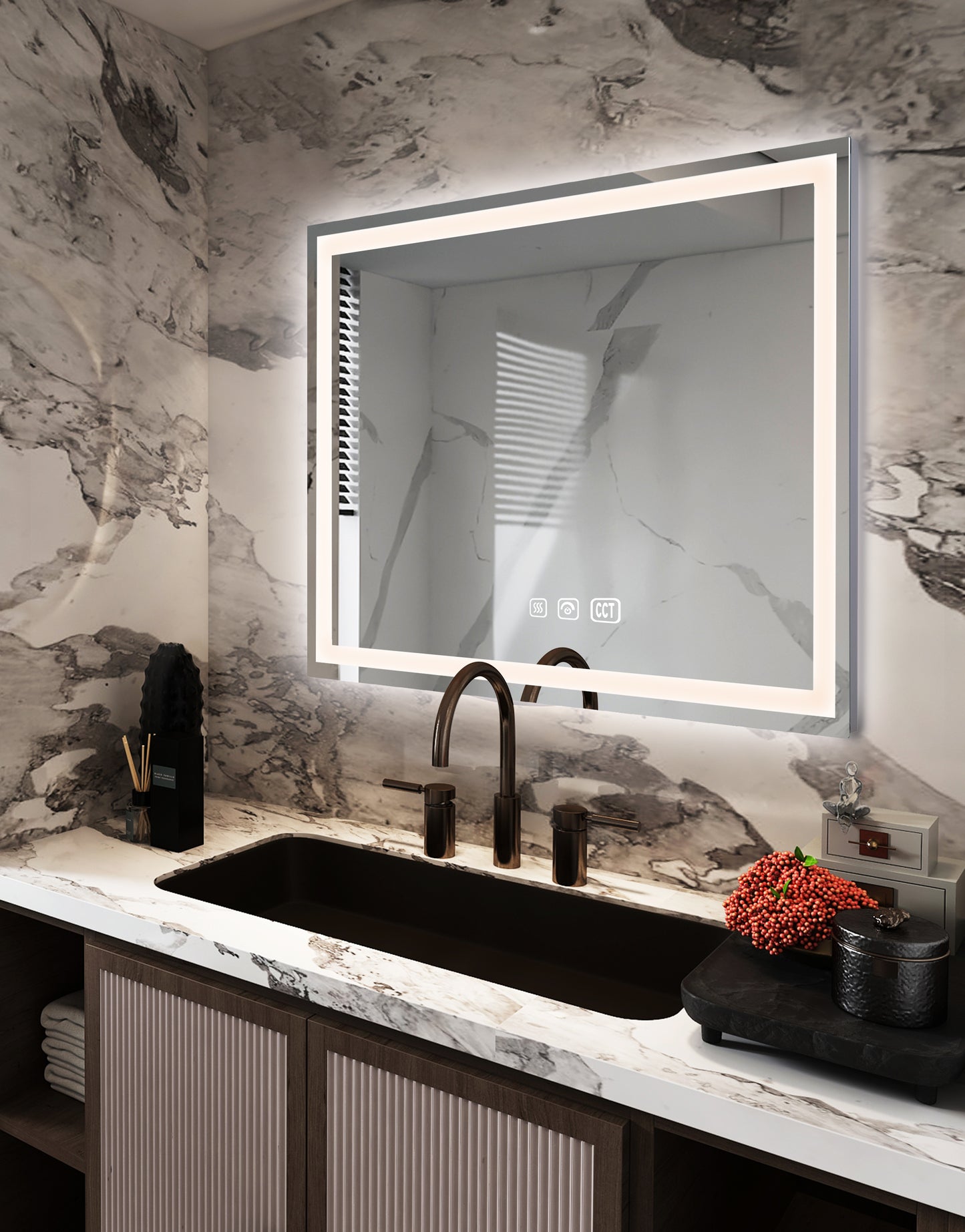 Hampton Rectangular Frameless Anti-Fog Wall Bathroom LED Vanity Mirror