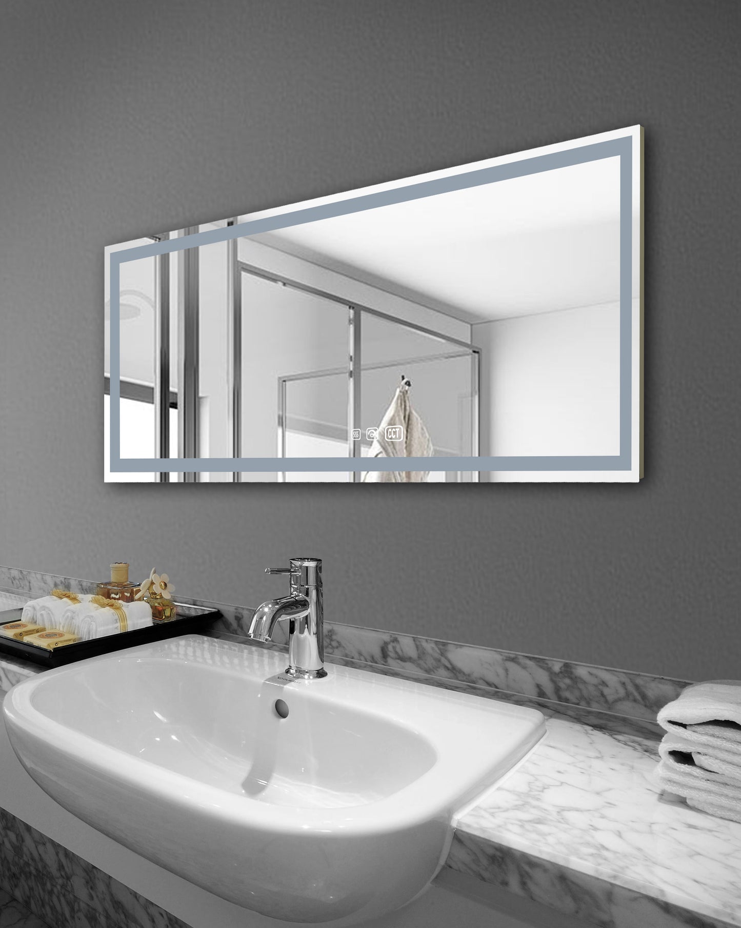 Hampton Rectangular Frameless Anti-Fog Wall Bathroom LED Vanity Mirror