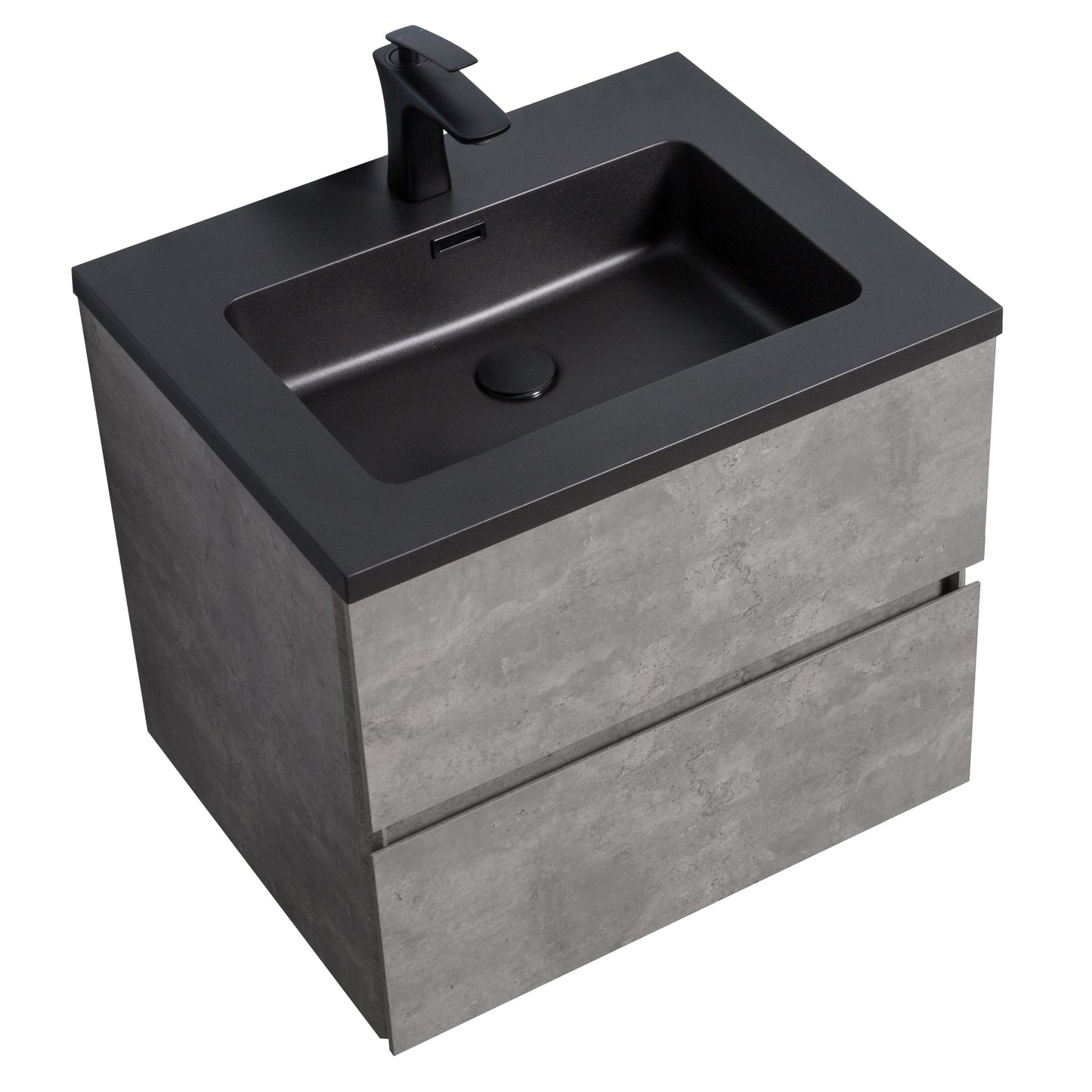 Bridgeport Wall Mounted Vanity Set with Oversized Storage Cabinet and Black Integrated Basin