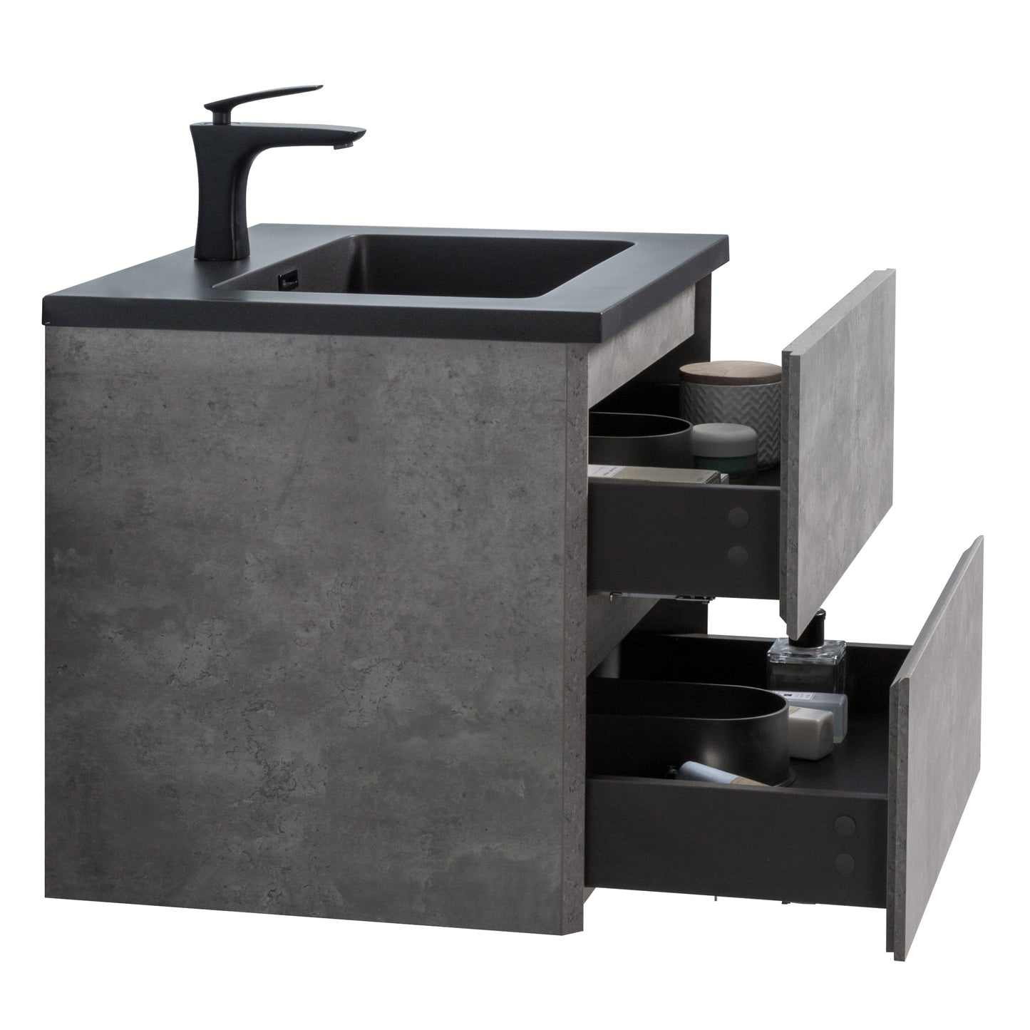 Bridgeport Wall Mounted Vanity Set with Oversized Storage Cabinet and Black Integrated Basin