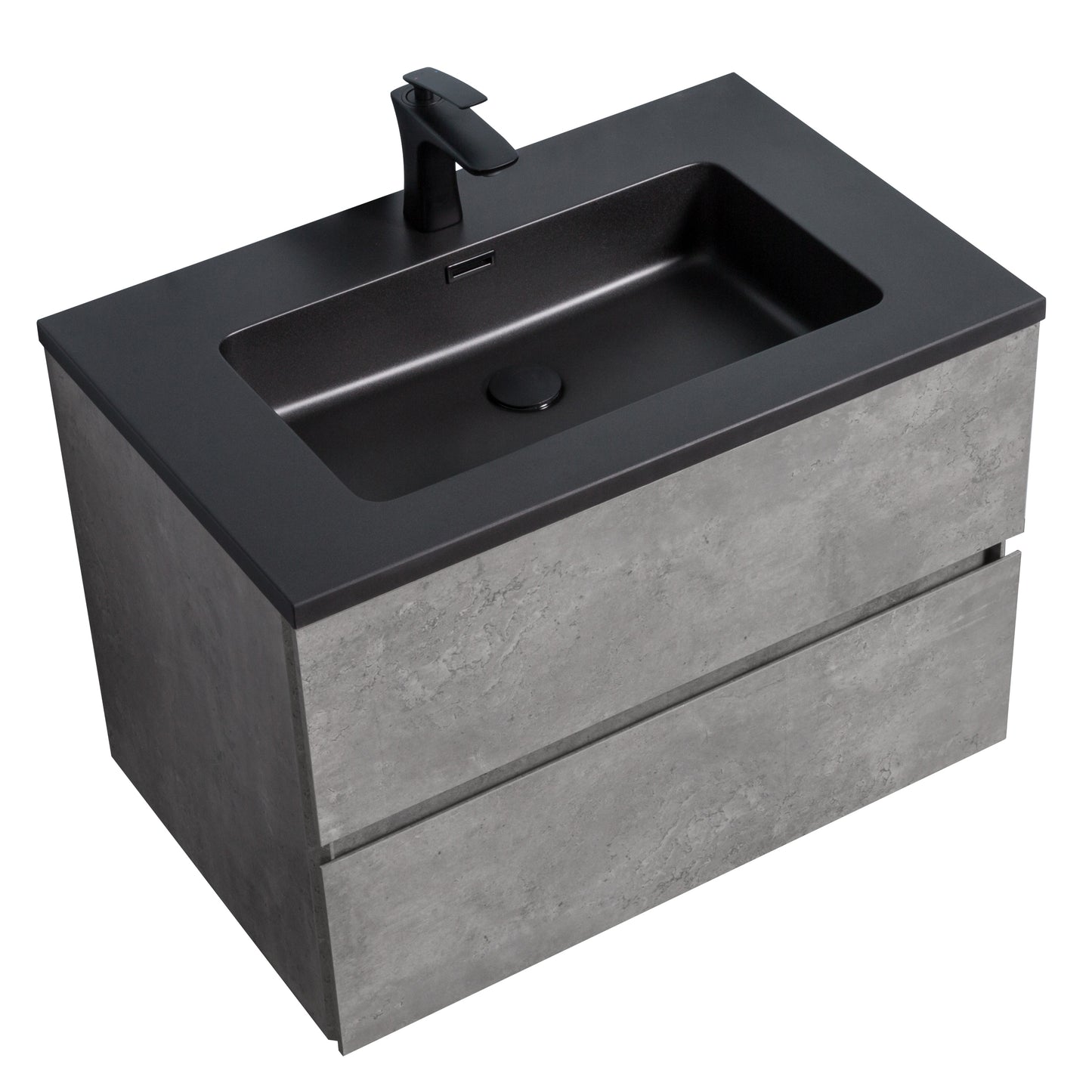 Bridgeport Wall Mounted Vanity Set with Oversized Storage Cabinet and Black Integrated Basin