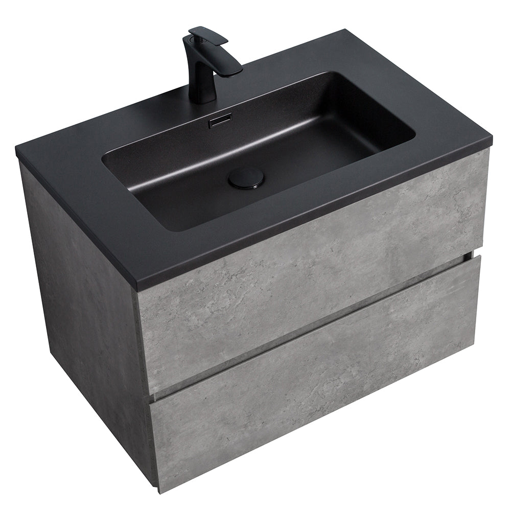 Bridgeport Wall Mounted Vanity Set with Oversized Storage Cabinet and Black Integrated Basin