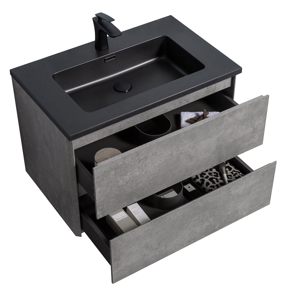 Bridgeport Wall Mounted Vanity Set with Oversized Storage Cabinet and Black Integrated Basin