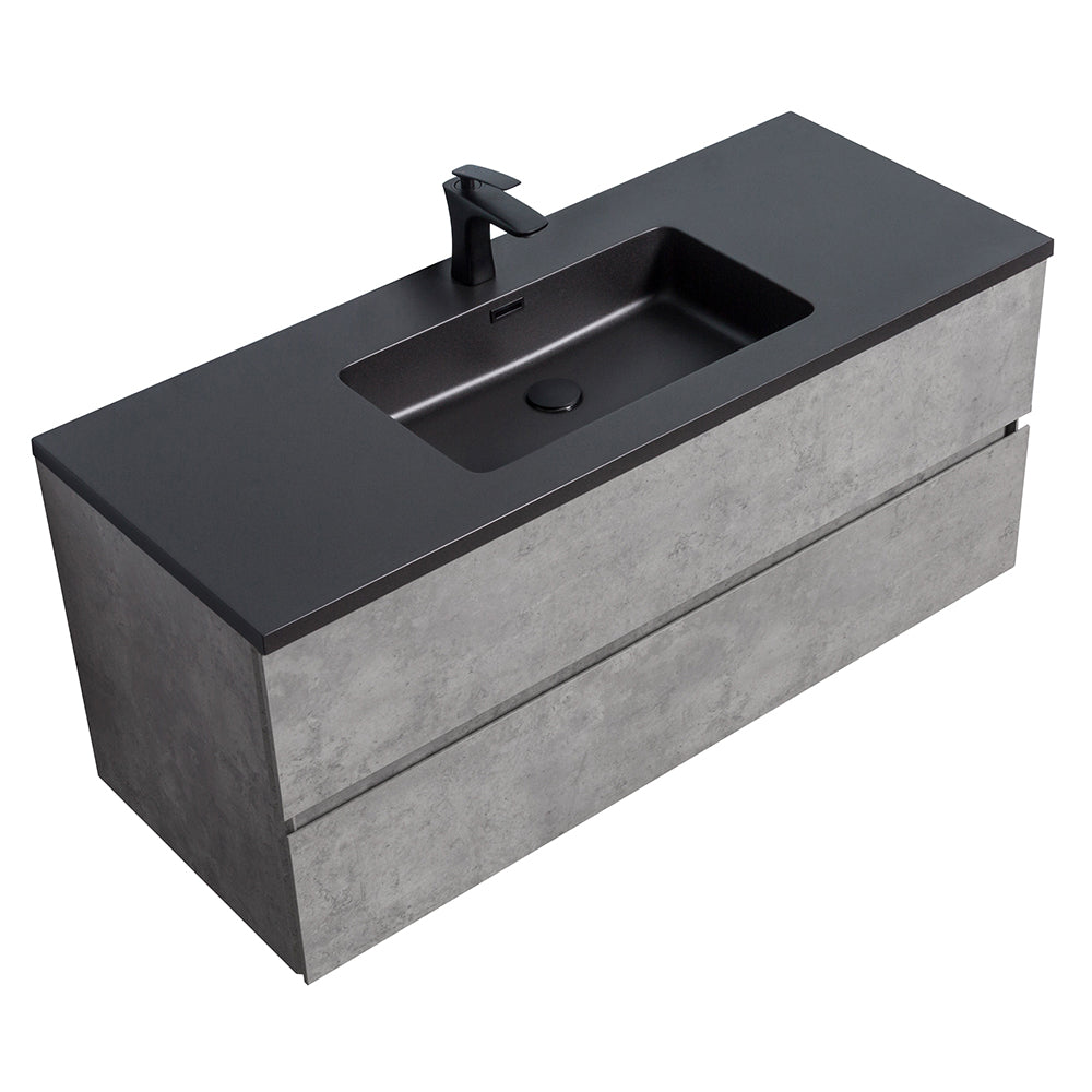 Bridgeport Wall Mounted Vanity Set with Oversized Storage Cabinet and Black Integrated Basin