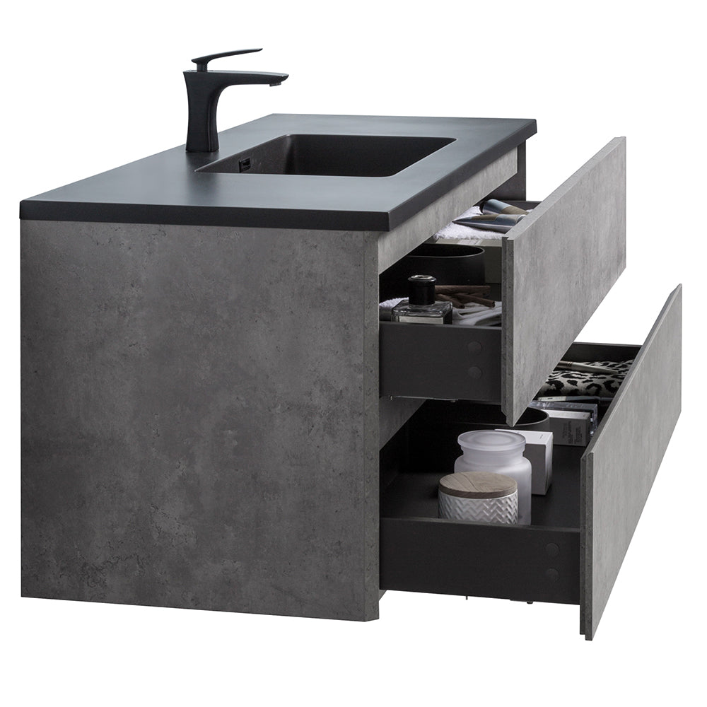 Bridgeport Wall Mounted Vanity Set with Oversized Storage Cabinet and Black Integrated Basin