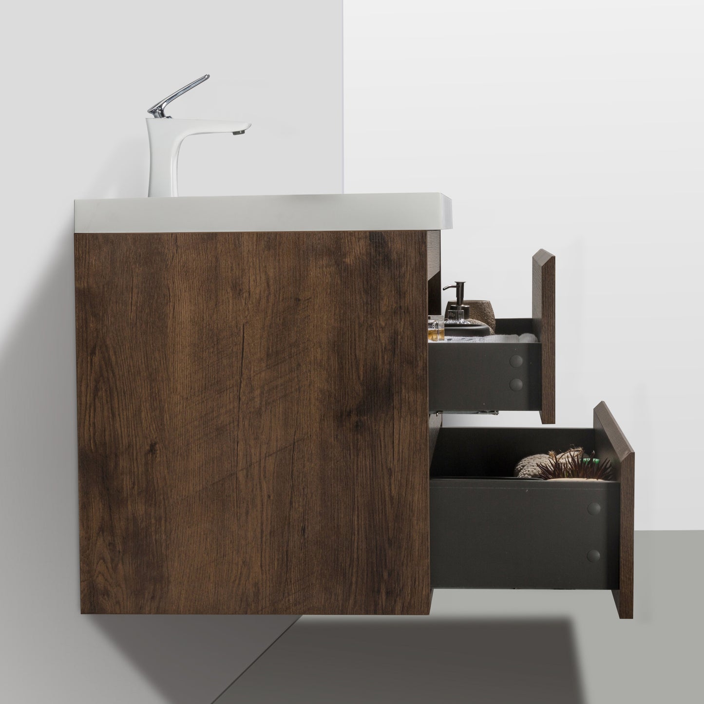 Newport Modern Design Rose Wood Bathroom Furniture Set with Cabinet and Basin